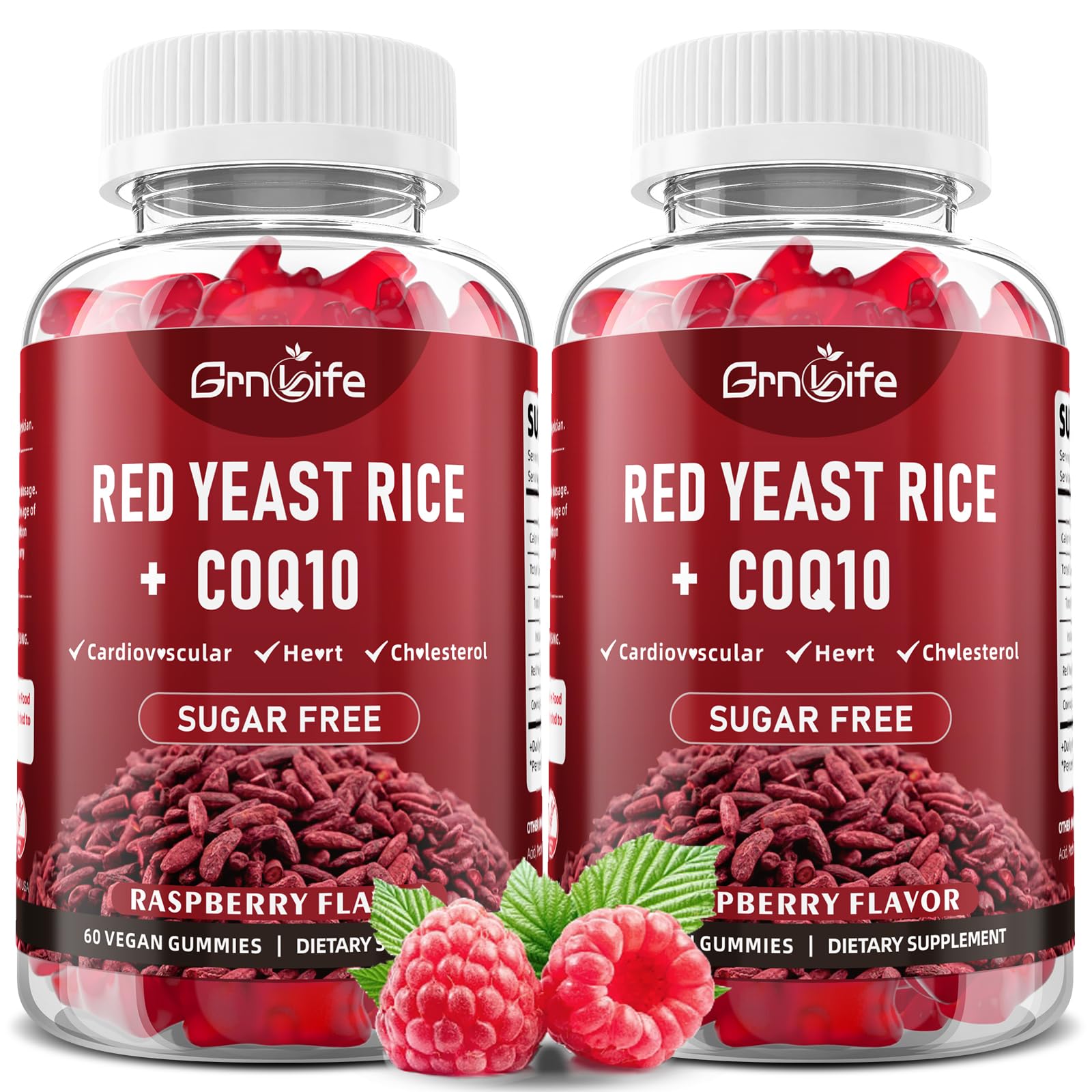 GrnLife dos packs gominolas frambuesa, sabor agradable para consumo diario.