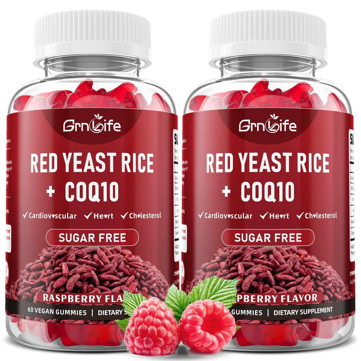 GrnLife dos packs gominolas frambuesa, sabor agradable para consumo diario.