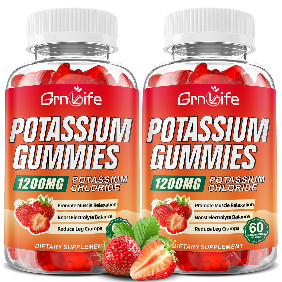 GrnLife Potassium Gummies – porción de 1200 mg, apoyo al equilibrio de electrolitos.