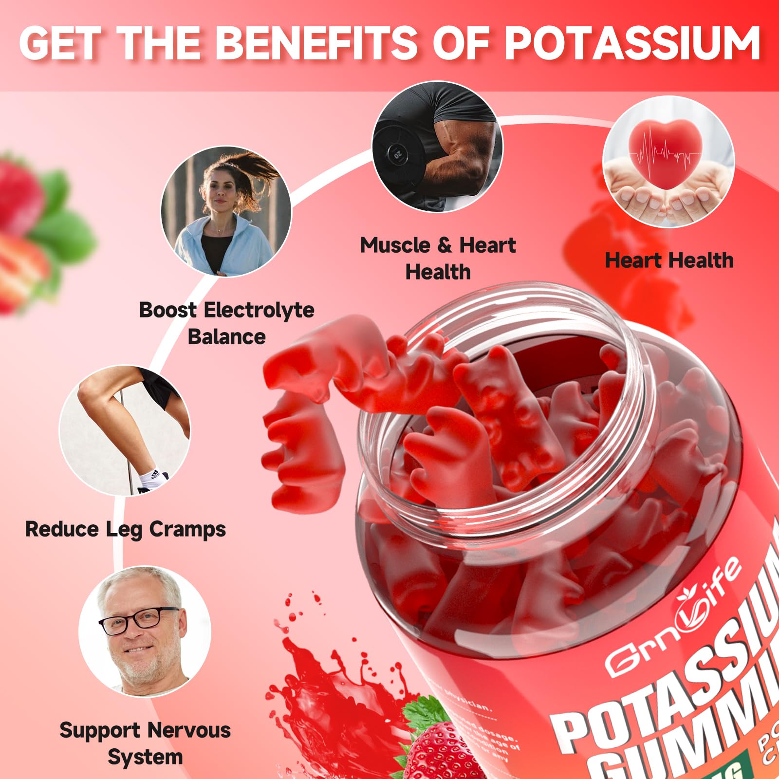 GrnLife Potassium Gummies – textura suave y agradable al morder.