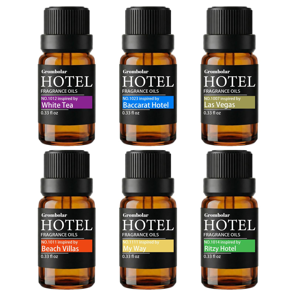 Grombolar set aceites esenciales coleccion hotel: ambientación elegante para recibidores.