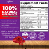 Grow Vitamin Blood Pressure Formula Support, etiqueta frontal para lectura de uso y beneficios.