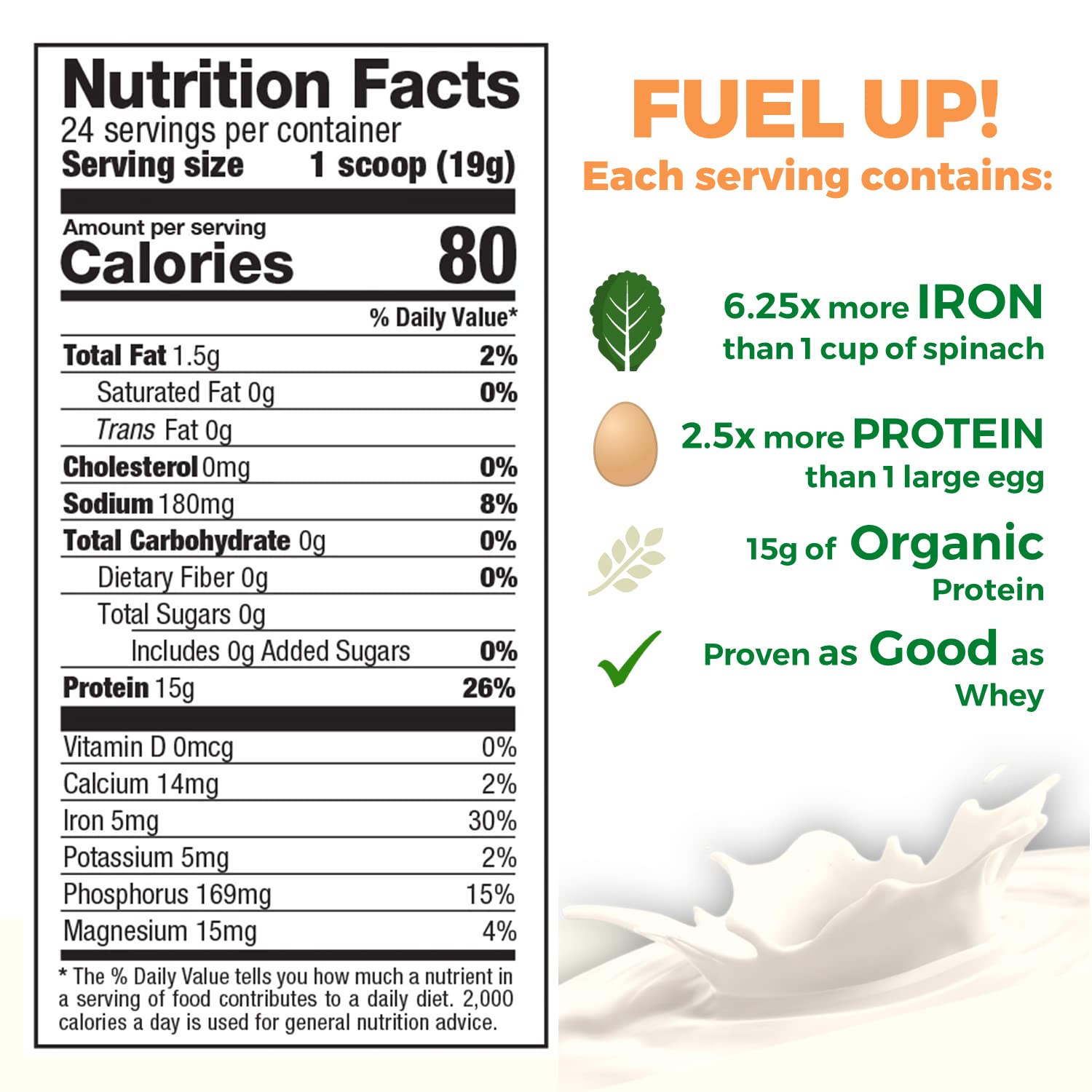 Growing Naturals envase con proteina de guisante original sin sabor, apta para recetas variadas.
