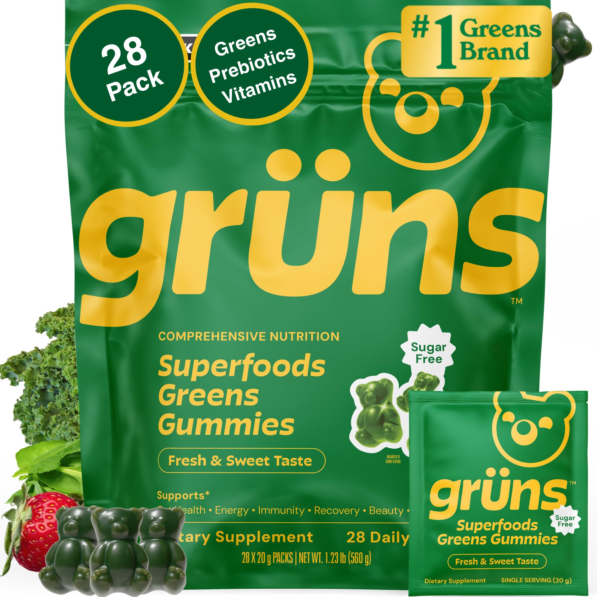 Grüns: botella de gomitas multivitamínicas para consumo diario.