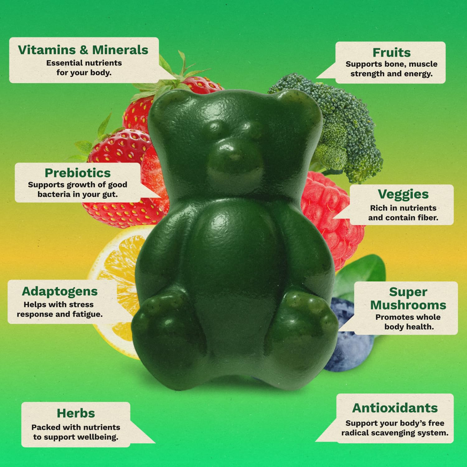 Dosis individuales Grüns, 8 gomitas, ideal para viajes.