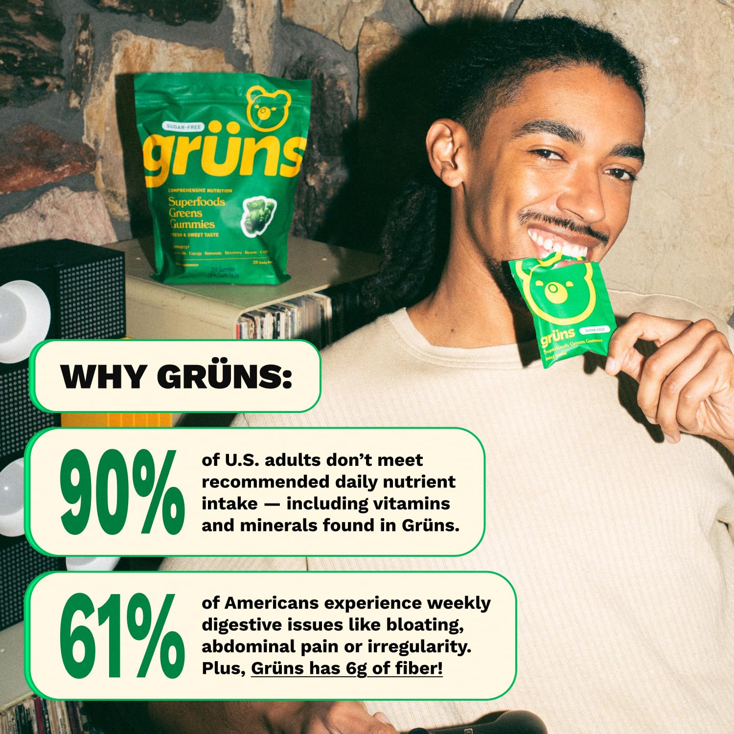 Grüns: gomitas con fibra prebiótica para la digestión.