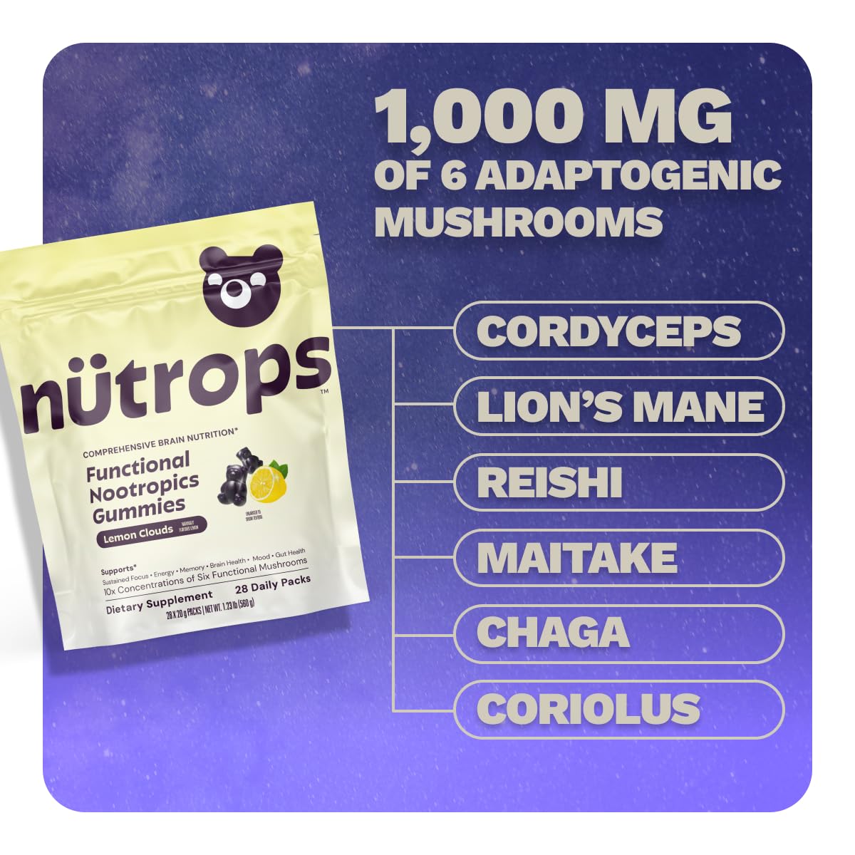 Gomitas Nutrops para apoyo a la función cognitiva diaria.