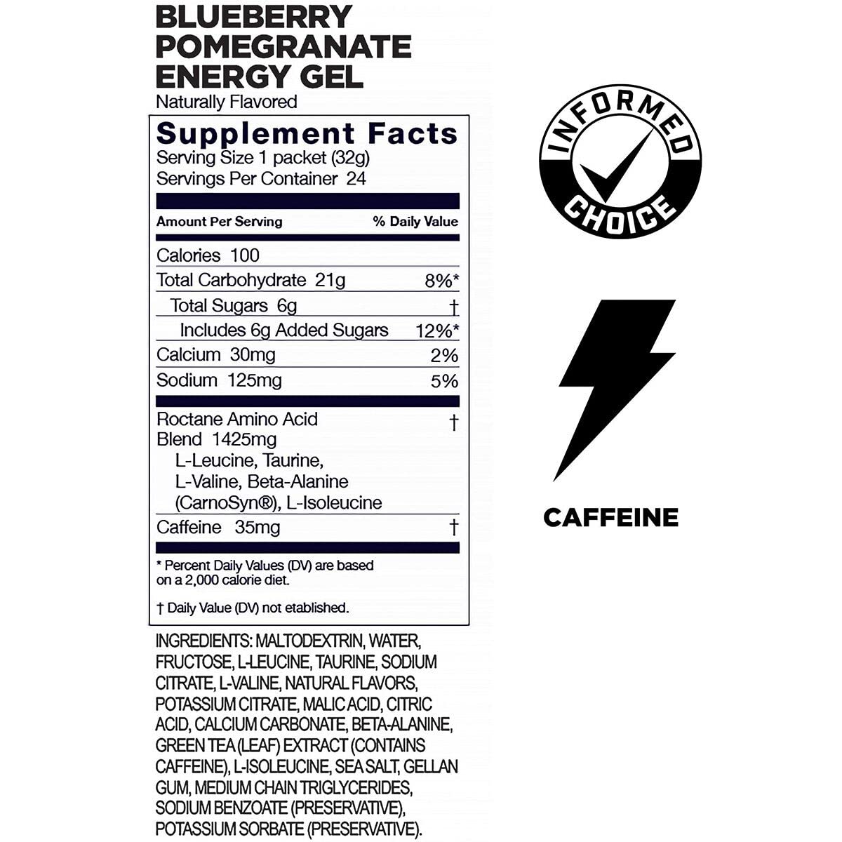 GU Roctane Gel, sabor arándano granada, práctico para entrenamientos prolongados y competiciones.
