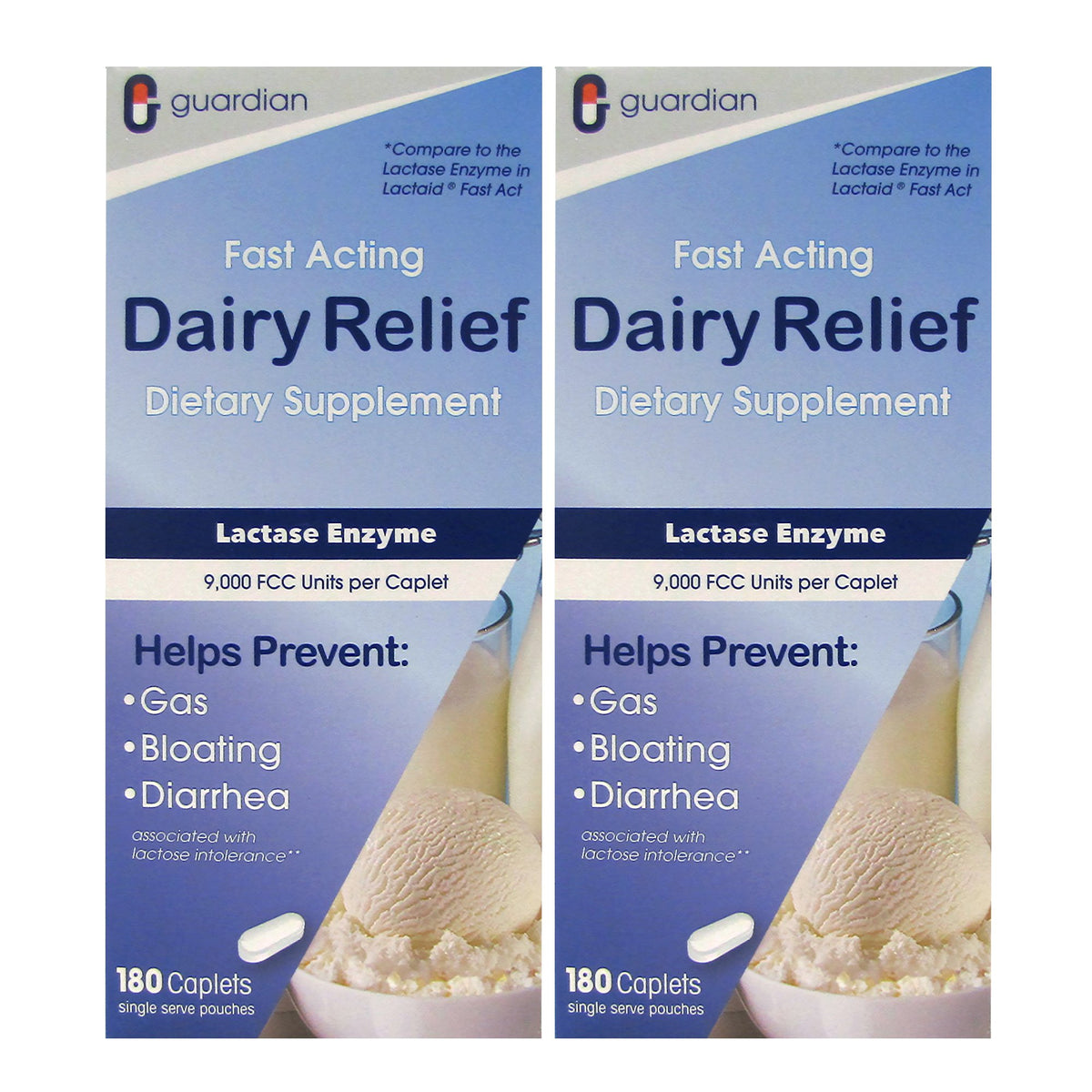 guardian Dairy Relief: frasco de cápsulas para una digestión más cómoda tras lácteos.
