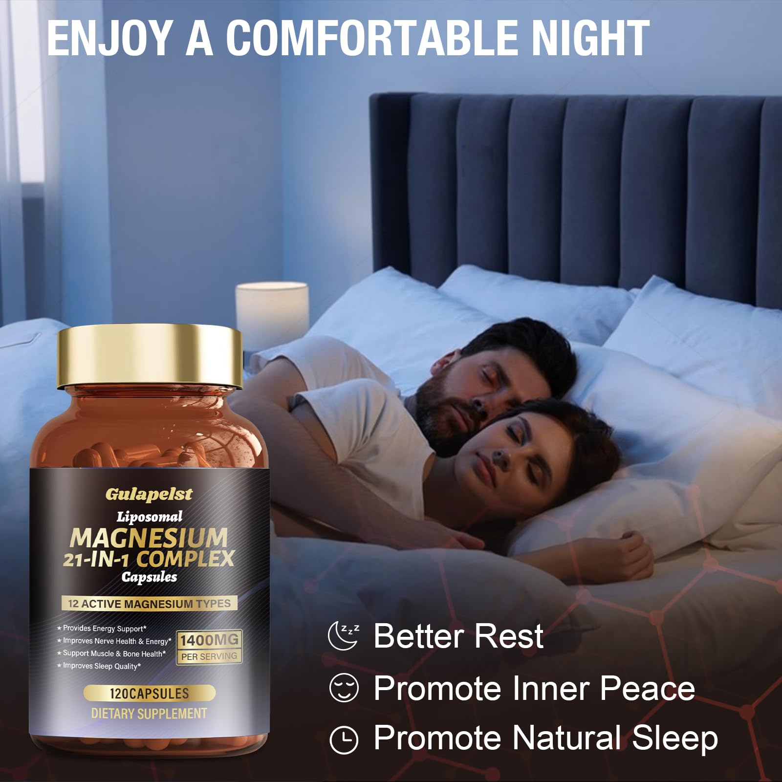 Gulapelst Vitaminas y cofactores: D3, B6, B12, C, ashwagandha y CoQ10.
