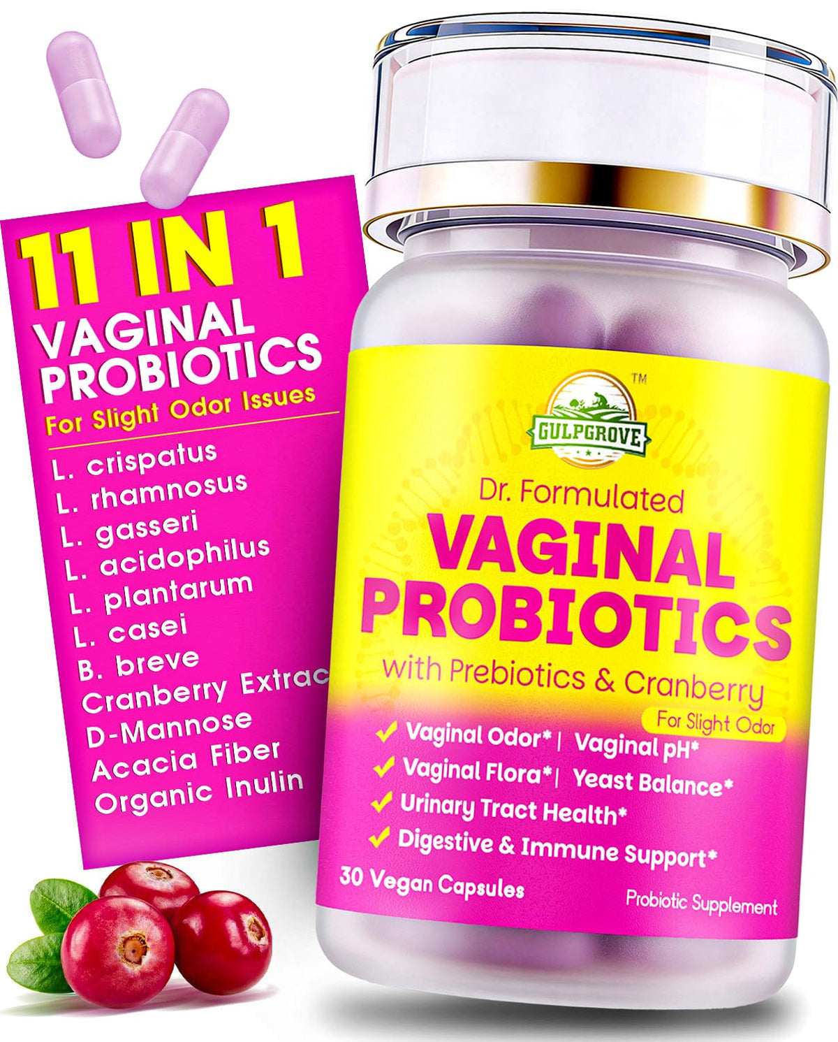 GulpGrove probióticos vaginales en botella para equilibrio diario del pH y confort