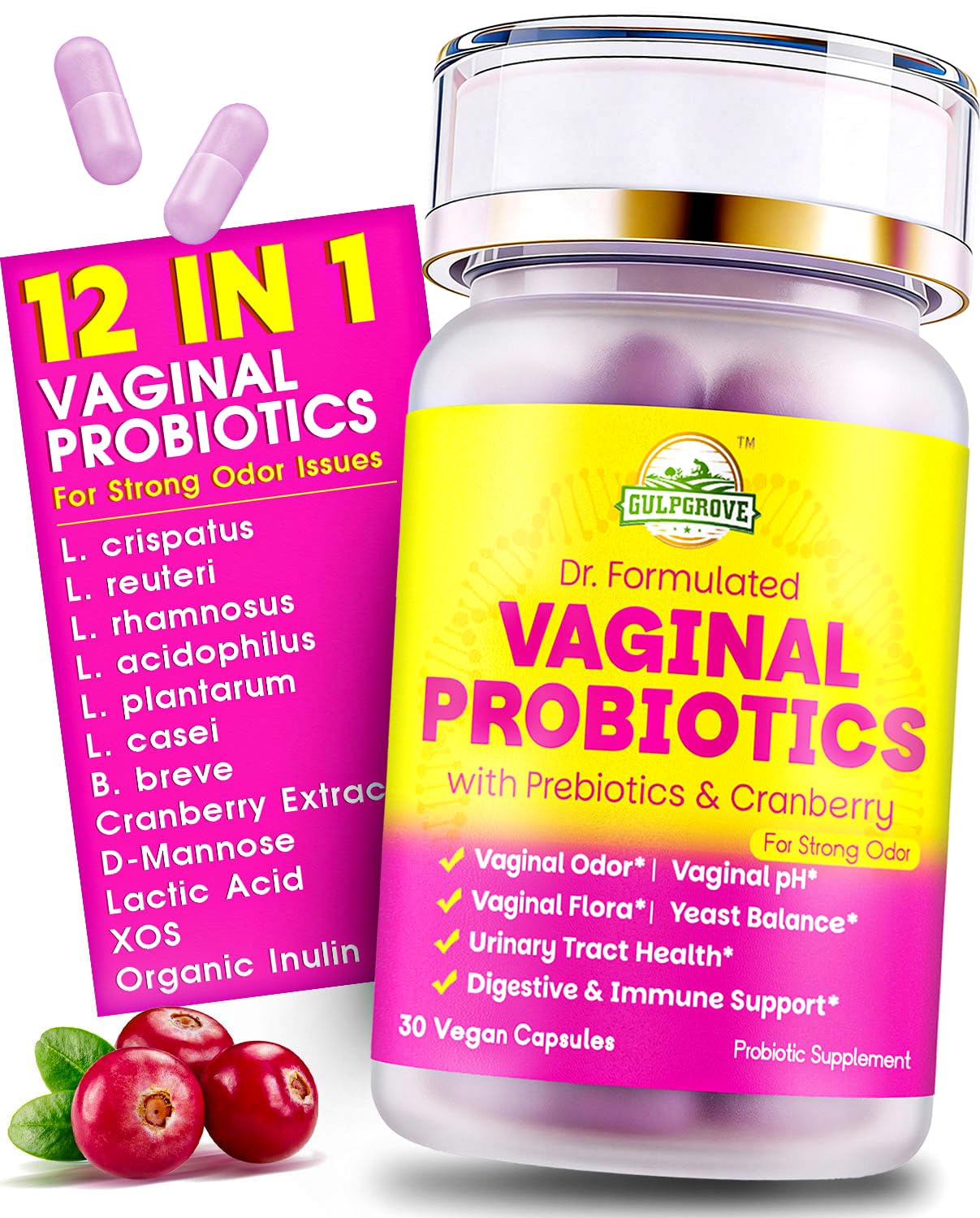 GulpGrove Probioticos Vaginal Cepeas 7: favorece flora saludable y pH equilibrado.