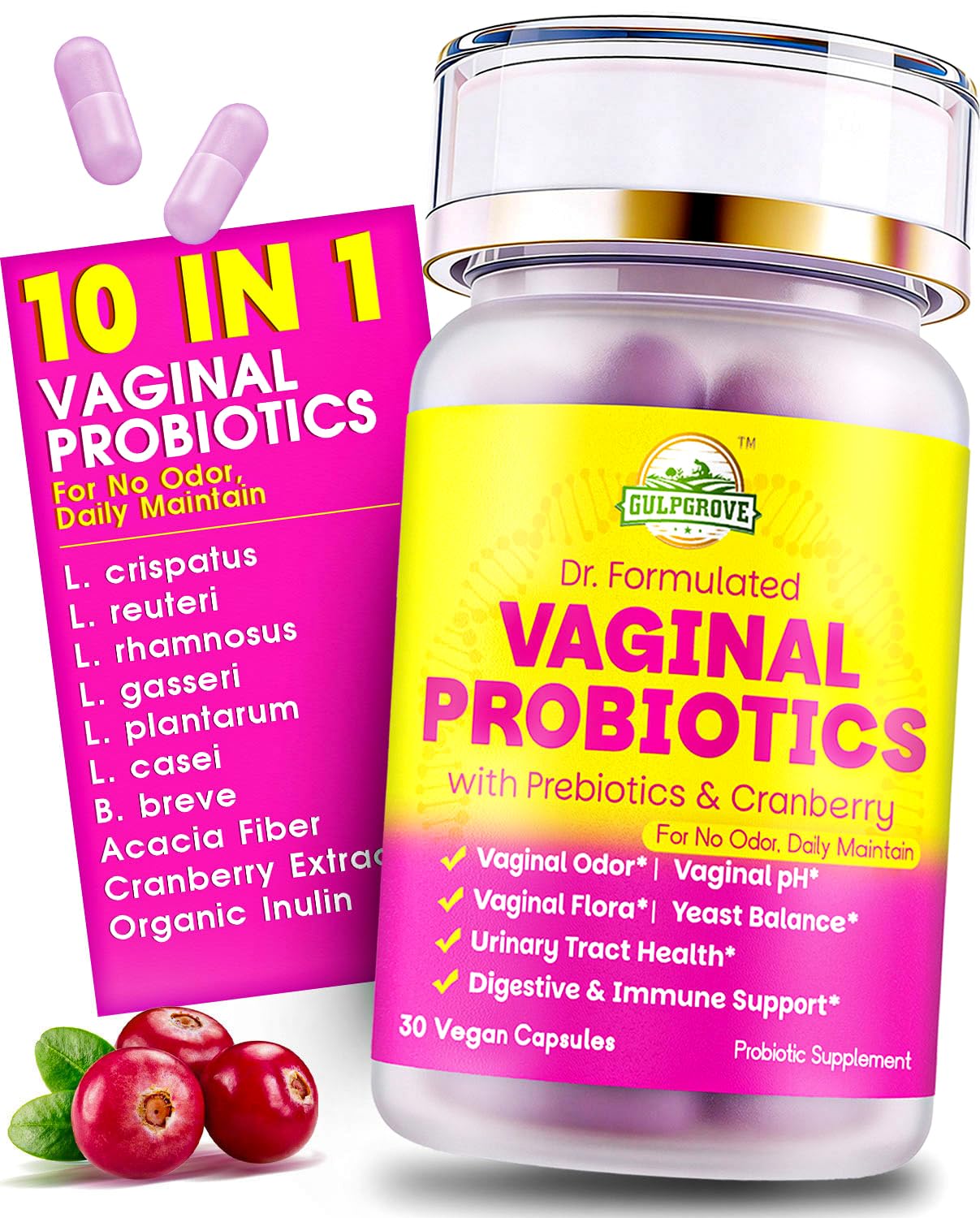 GulpGrove probióticos vaginales en botella para uso diario y equilibrio del pH.
