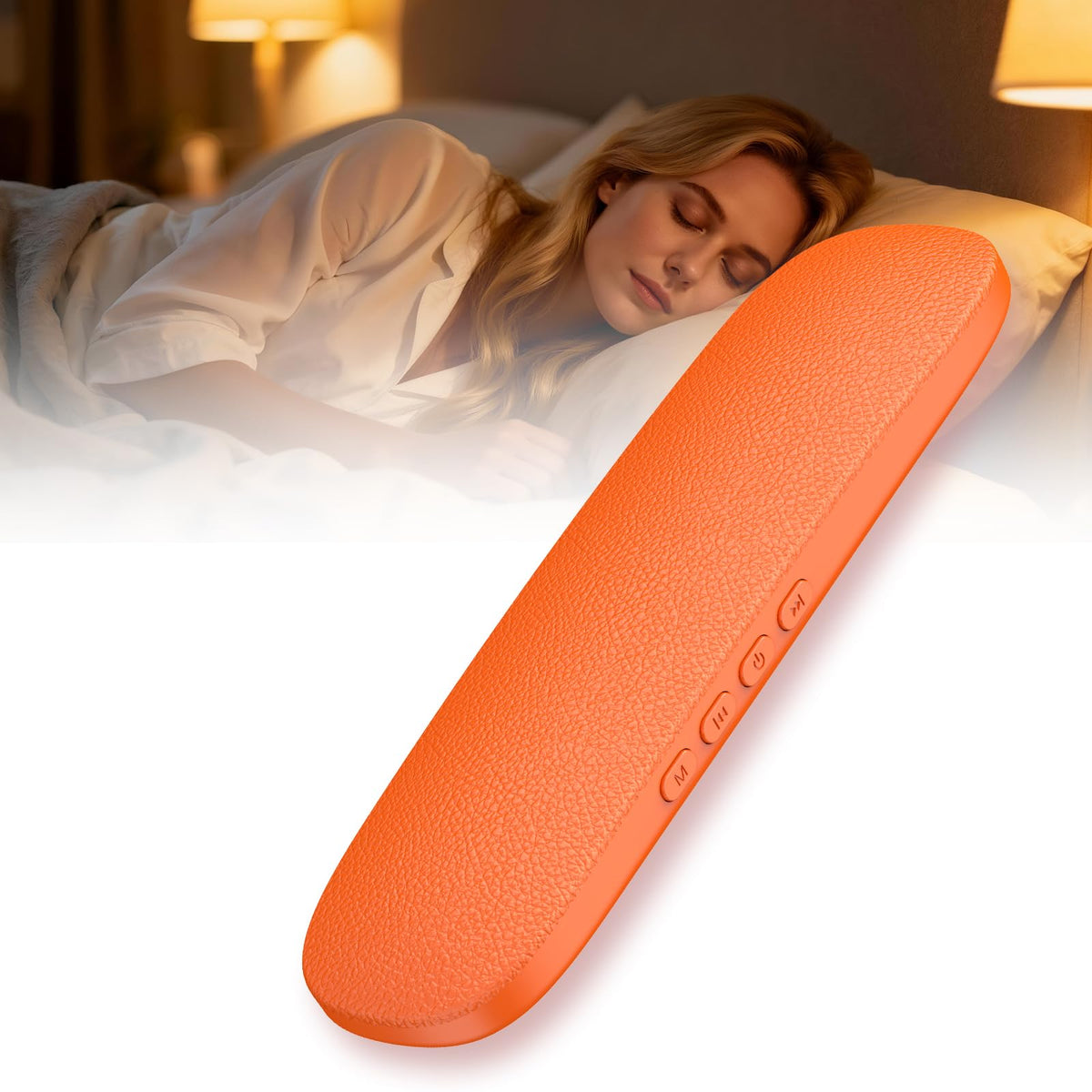 Gummy Glow ofrece conducción ósea bajo la almohada para audio privado sin auriculares.