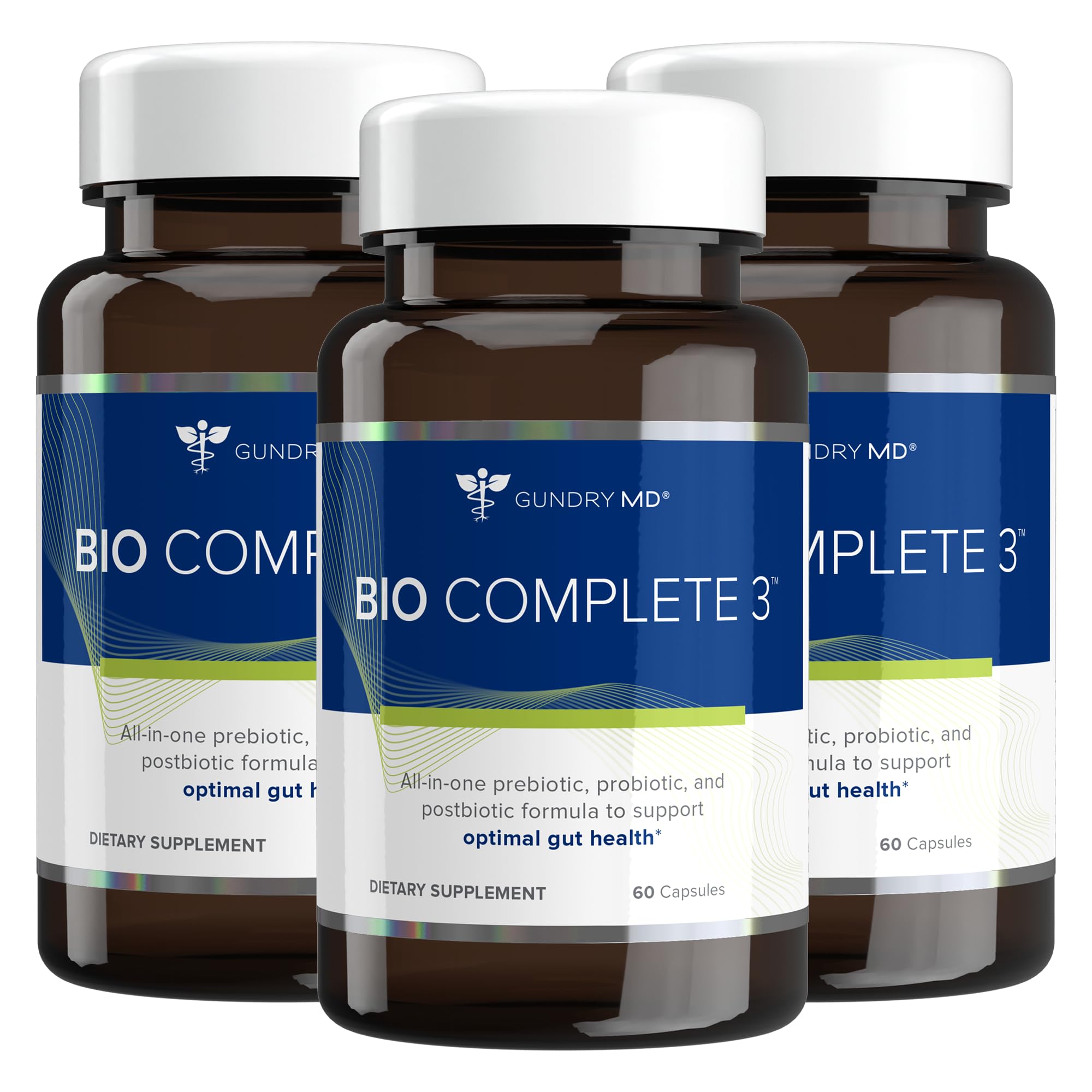 Botella de Gundry MD Bio Complete 3 frente para uso diario y apoyo digestivo