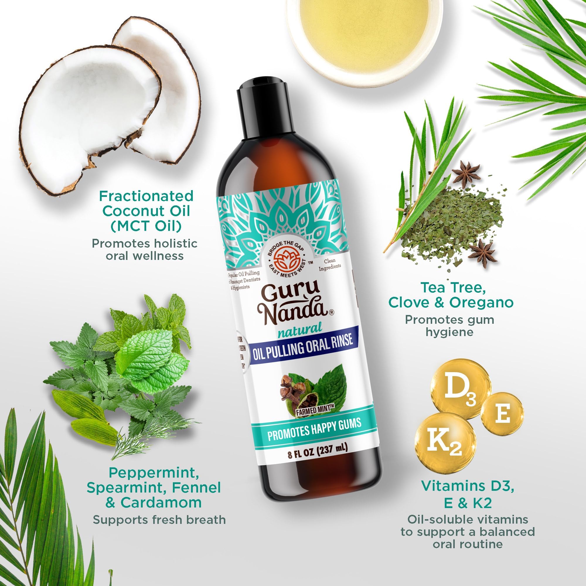GuruNanda Aceite esencial arbol-de-te: aporta frescura y limpieza bucal.