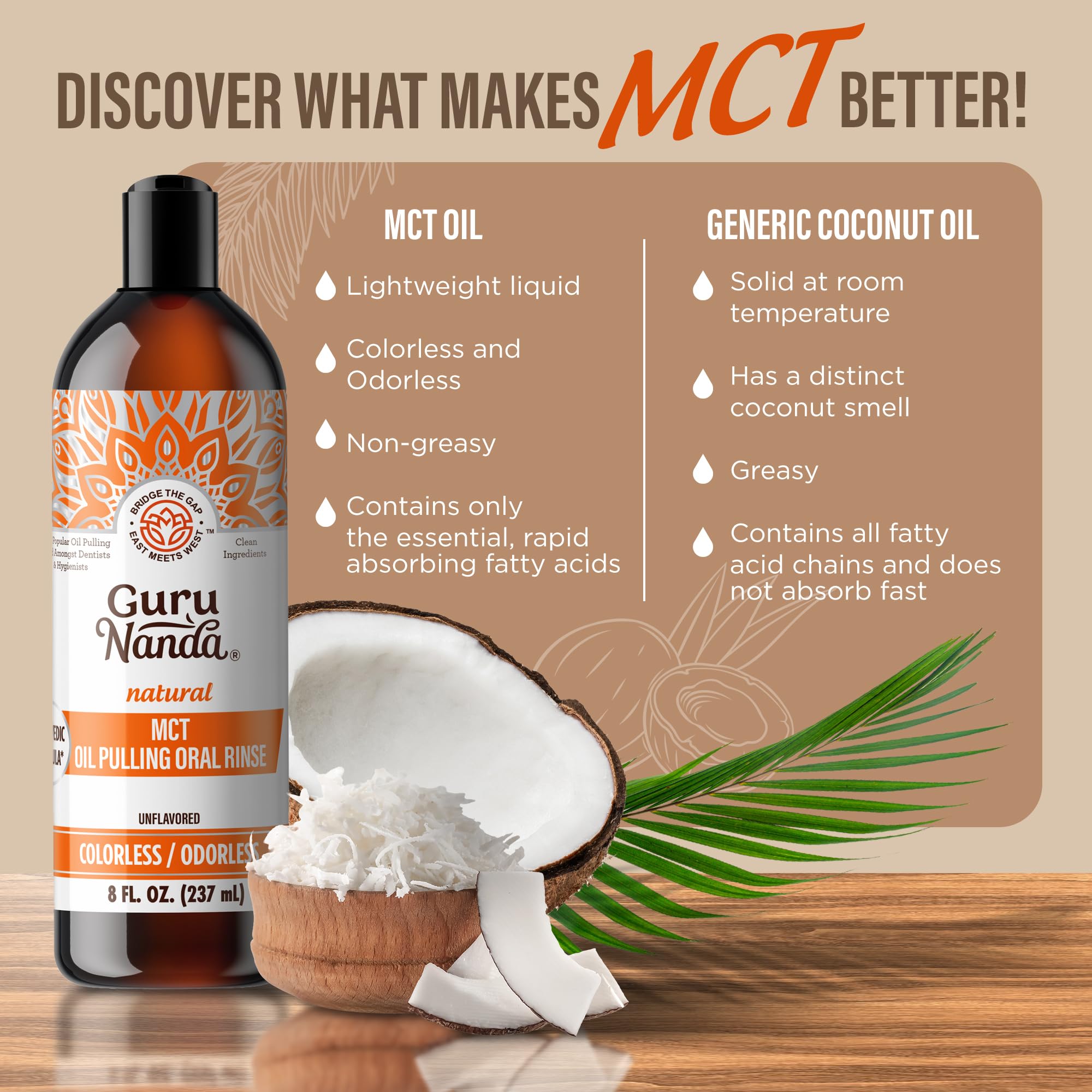 GuruNanda Aceite MCT para higiene dental, rutina diaria.