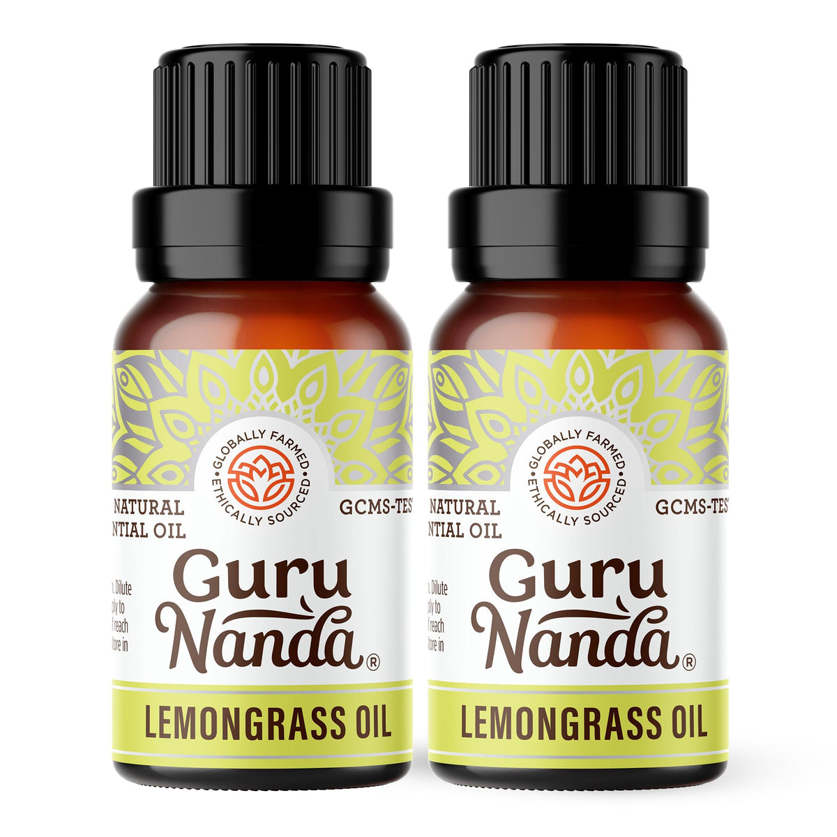 GuruNanda Lemongrass: botella de aceite esencial lista para aromaterapia.