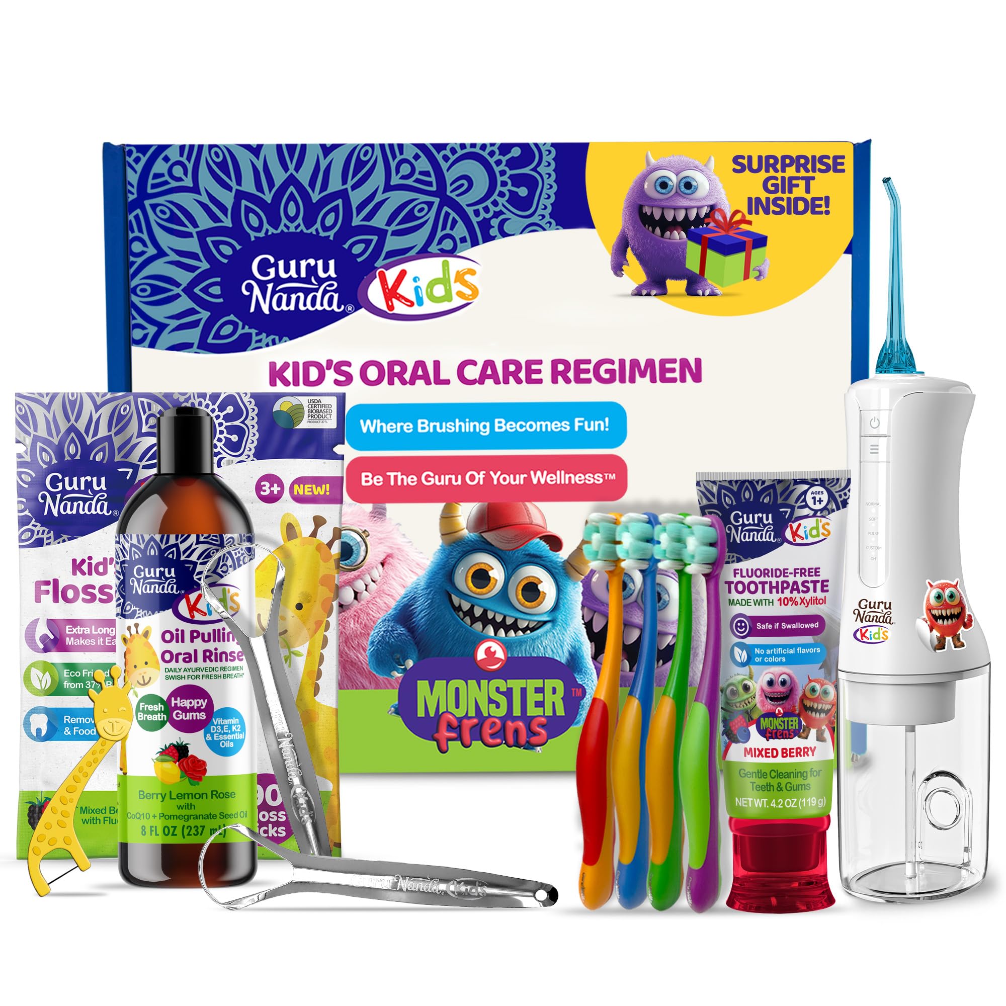 GuruNanda pasta de dientes sabor mora sin fluor para niños, cepillado diario