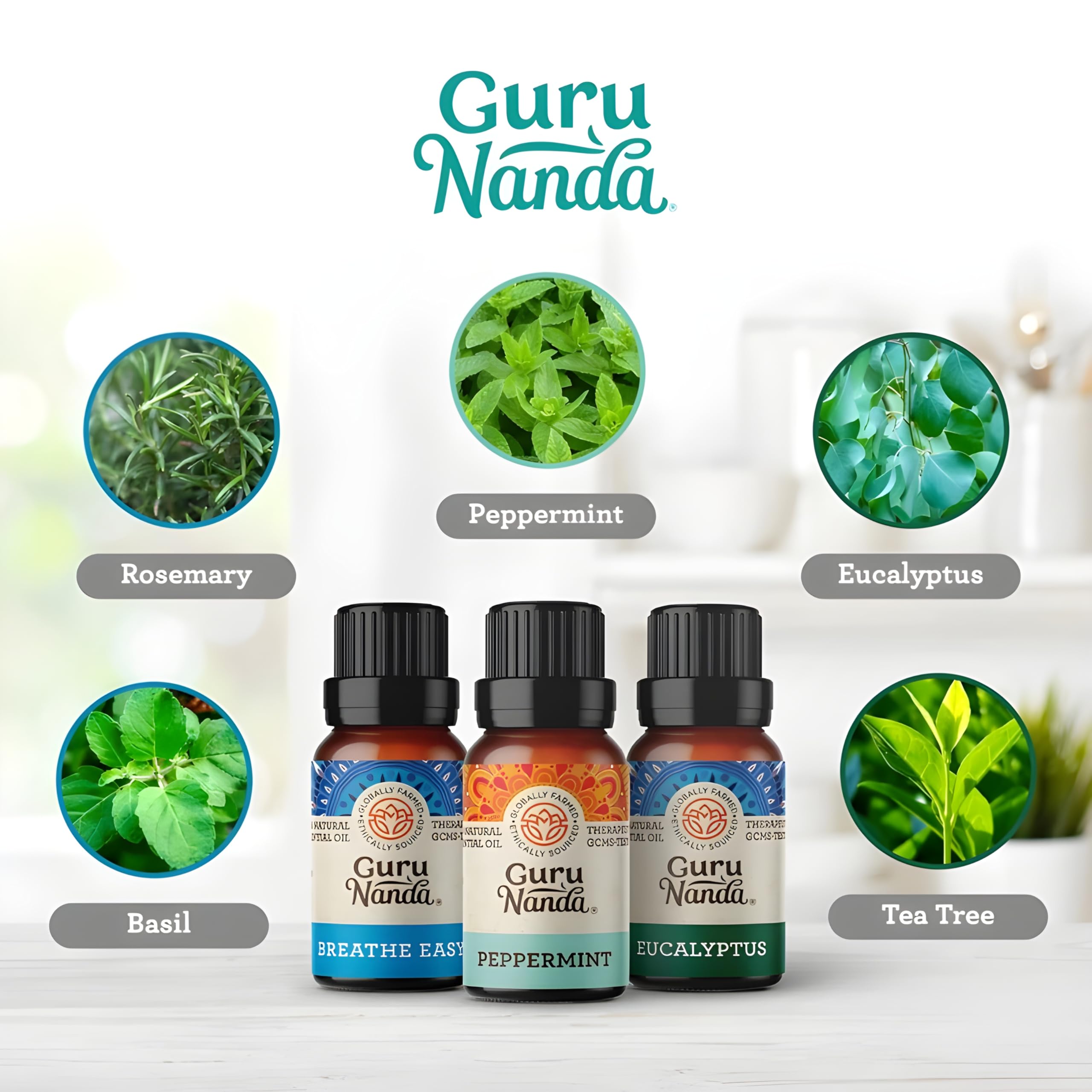 GuruNanda mezcla respiracion facil frasco: ambiente tranquilo y enfocante.