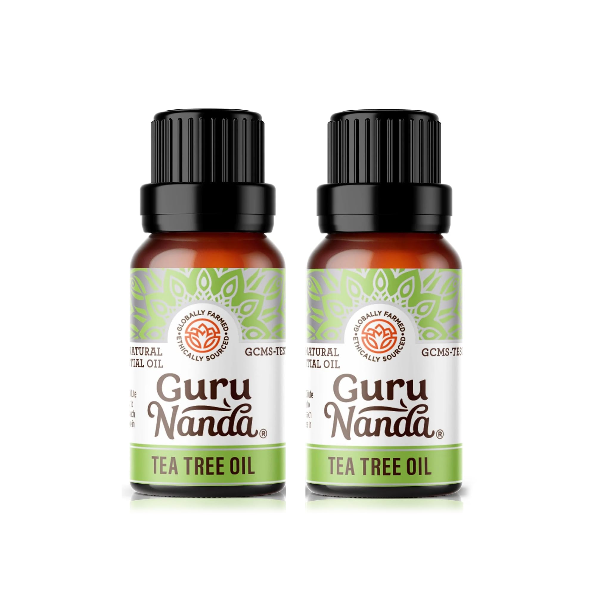 GuruNanda Tea Tree: botella ámbar de aceite puro para uso aromático.