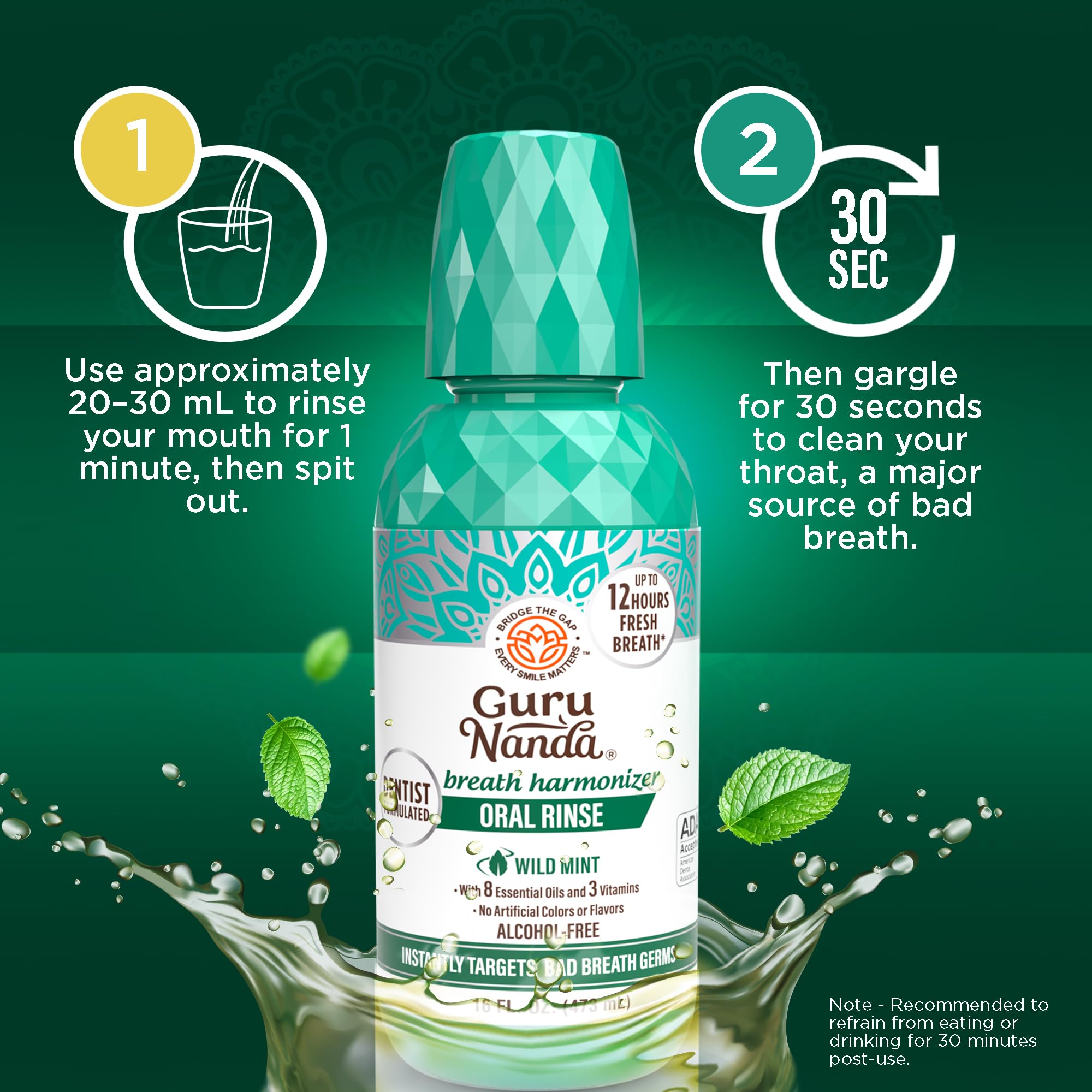 GuruNanda vitaminas D3, E y K2 para bienestar bucal complementario.