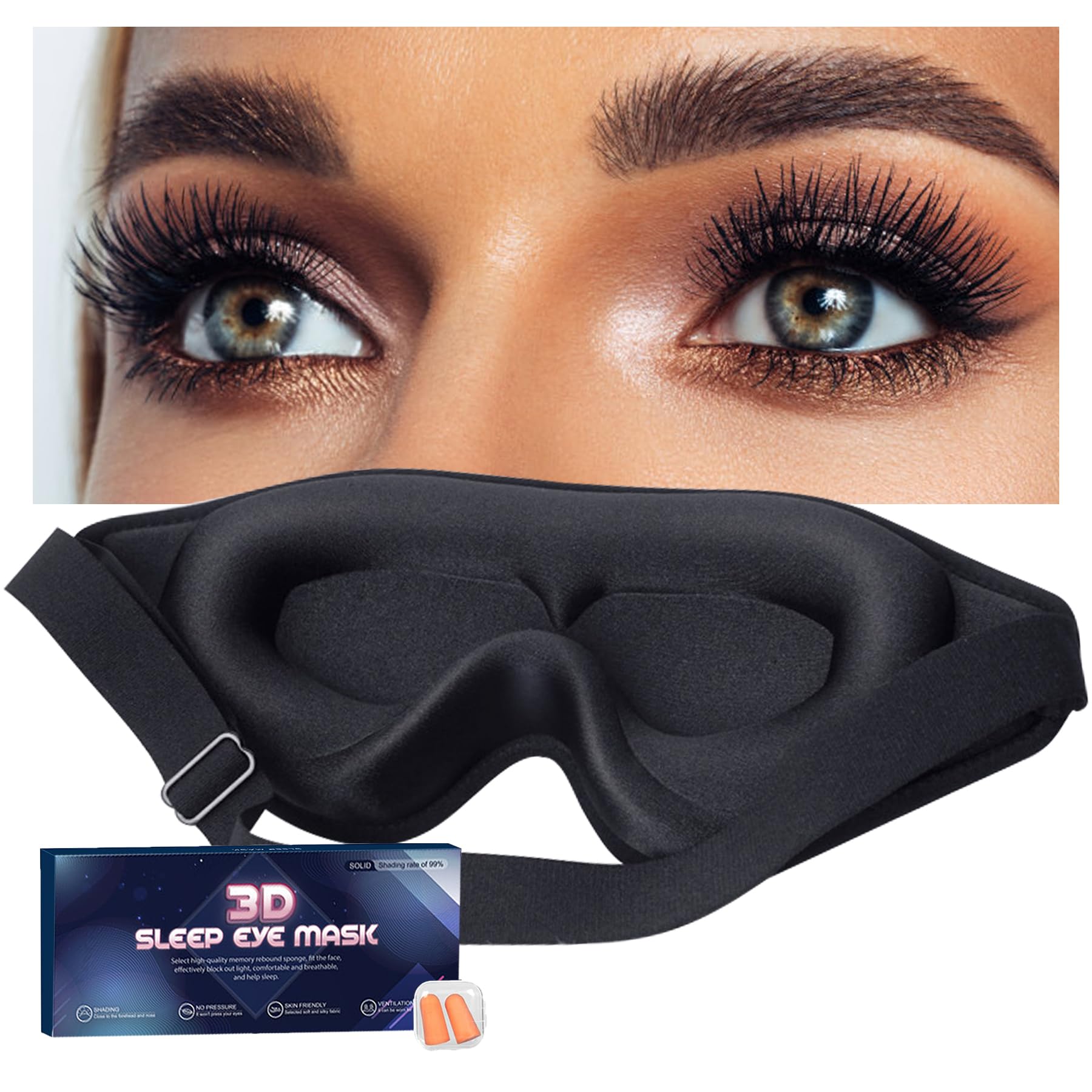Gusonse antifaz negro 3D para extensiones de pestañas, protege pestañas sin presión nocturna