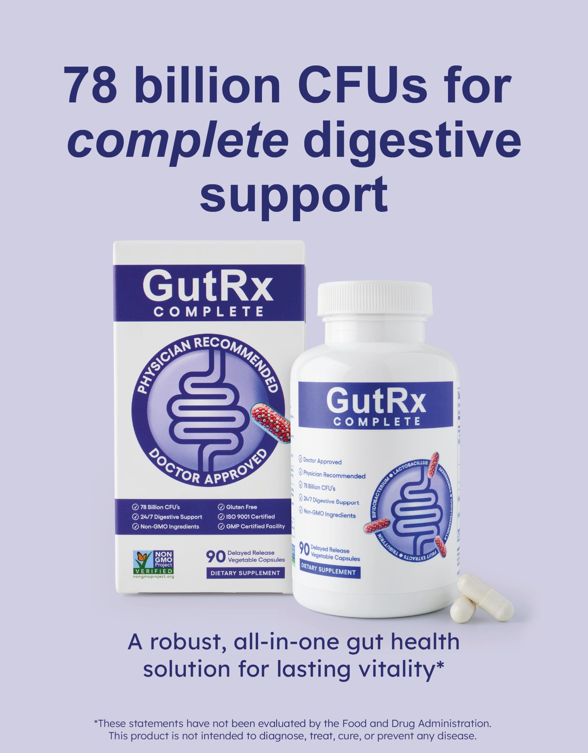GutRx Probiotico Completo: cápsulas entéricas protegen las bacterias.