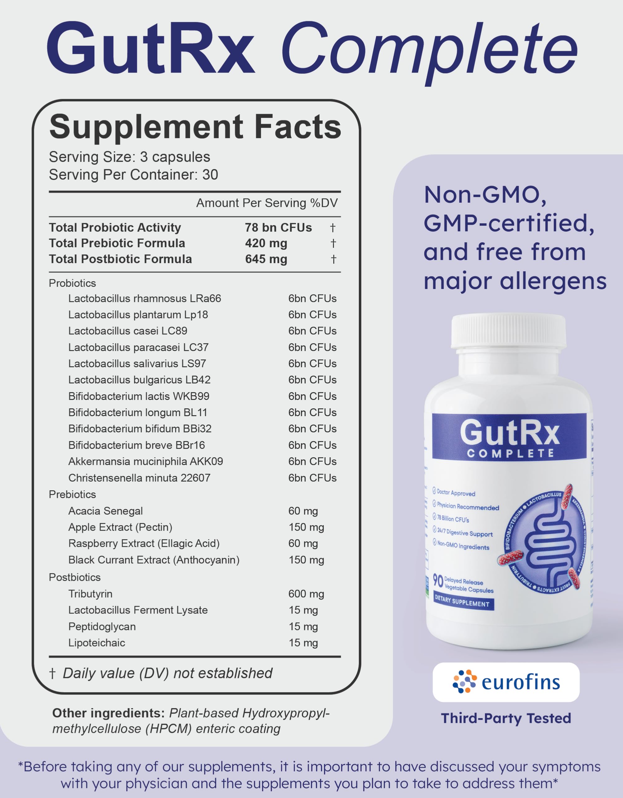 GutRx Probiotico Completo: recubrimiento enterico protege las bacterias durante la digestión.