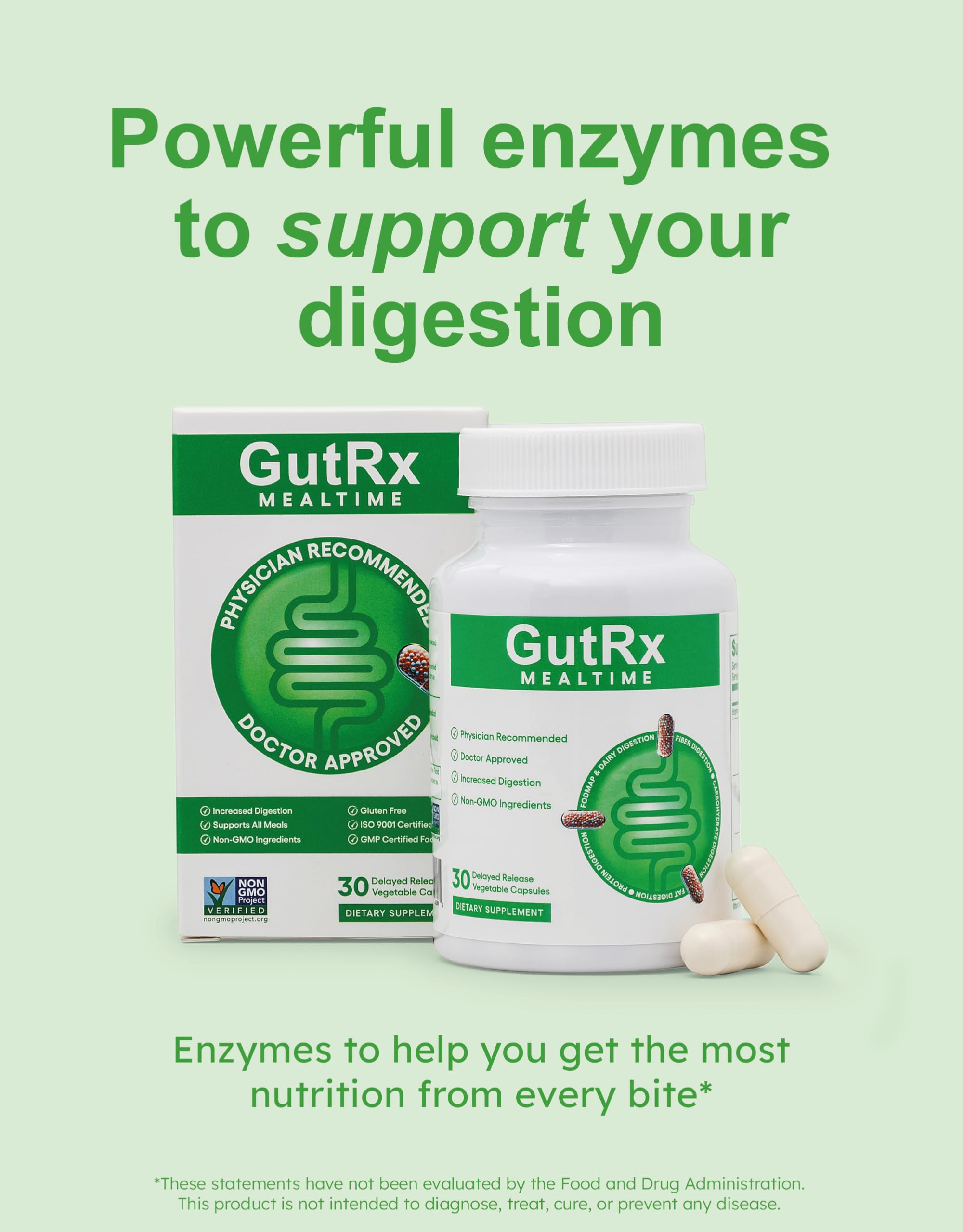 GutRx Mealtime: cápsulas digestivas en primer plano para una digestión más cómoda.