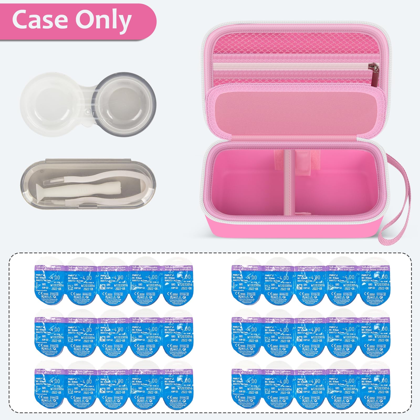 GWCASE con divisor removible para separar lentes izquierda y derecha.