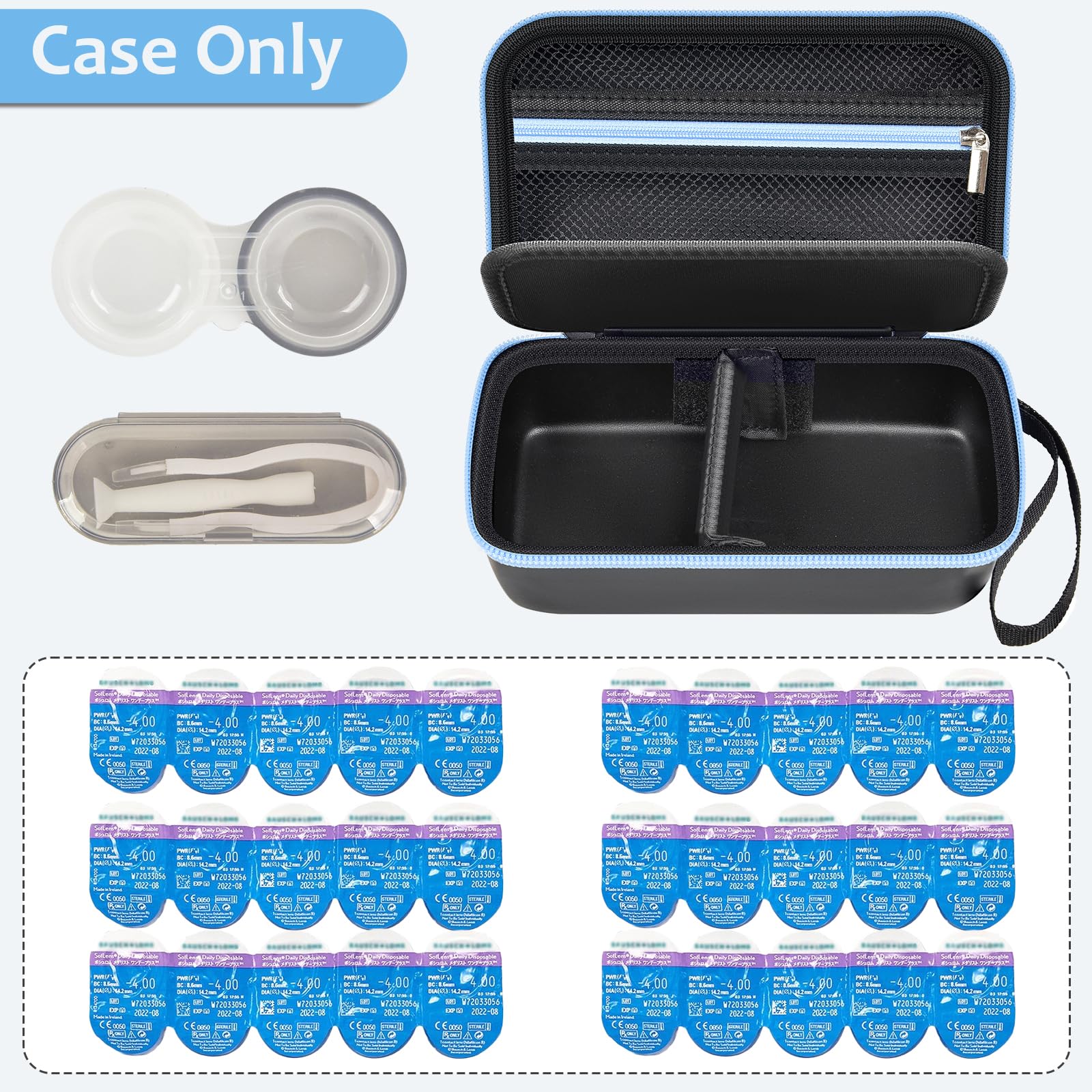 GWCASE estuche lentes con divisor removible para separar izquierda y derecha.