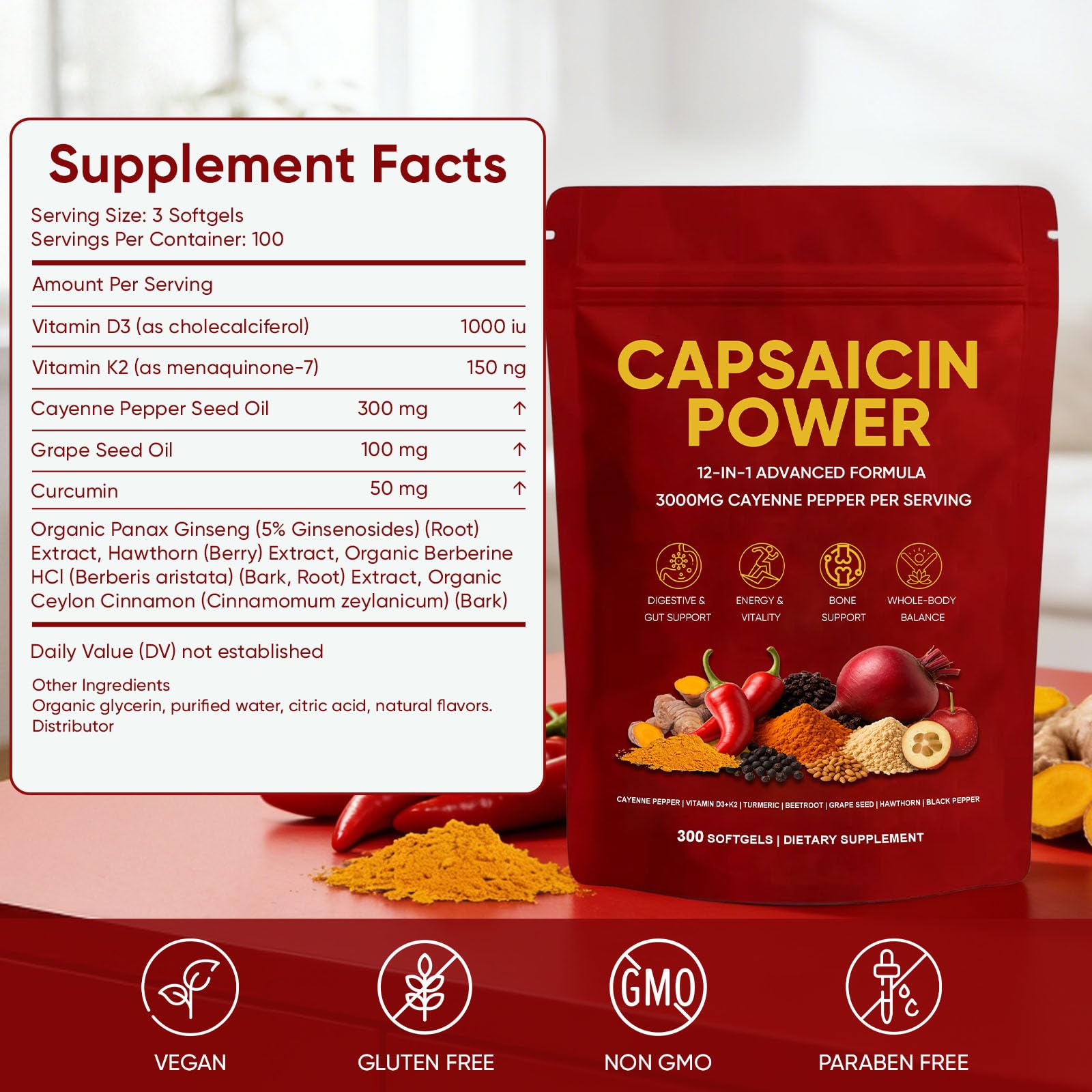 GXSAE Capsaicin Power cápsulas con cayenne para apoyo digestivo diario