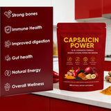 GXSAE Capsaicin Power etiqueta muestra vitamina D3 y K2 para fortaleza ósea