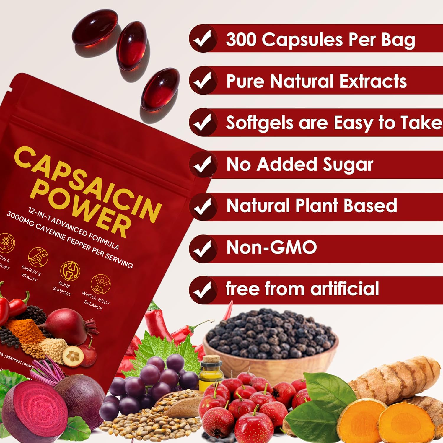 GXSAE Capsaicin Power ingredientes naturales remolacha y semilla de uva