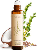 Gya Labs Aceite Esencial de Tomillo en botella con rodillo, aroma vigorizante para aromaterapia.