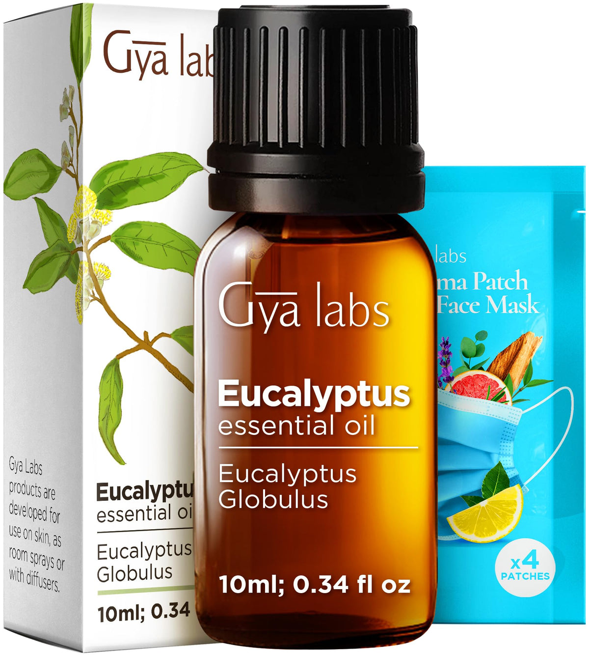 Gya Labs aceite esencial de eucalipto, frasco de 10 ml, aroma fresco para uso diario.