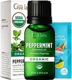 Gya Labs Aceite Esencial de Menta Orgánico en botella, aroma refrescante para el difusor.