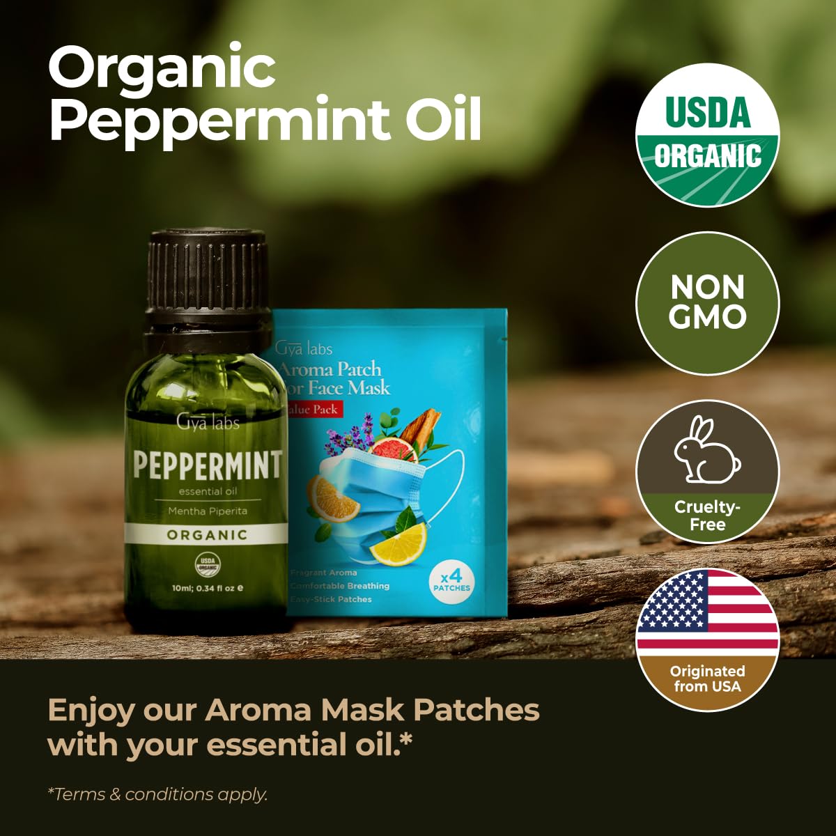 Gya Labs Aceite Esencial de Menta Orgánico para difusor, aroma vigorizante para el espacio.