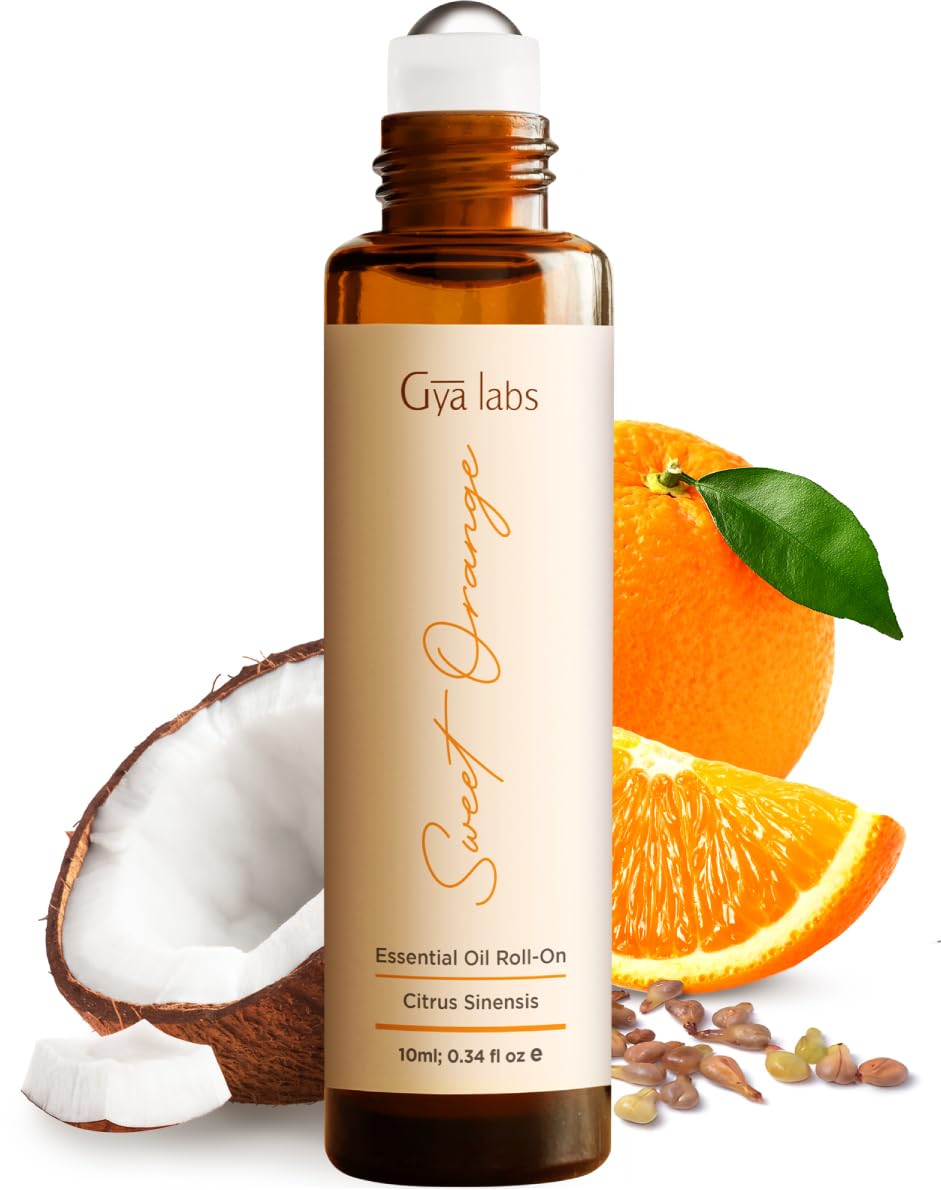 Gya Labs Aceite Naranja Dulce Roll-On en bote de viaje para aromaterapia energizante