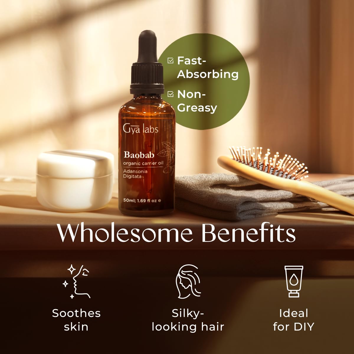 Gya Labs Baobab Aceite, mezcla fácil con aceites esenciales para sueros.