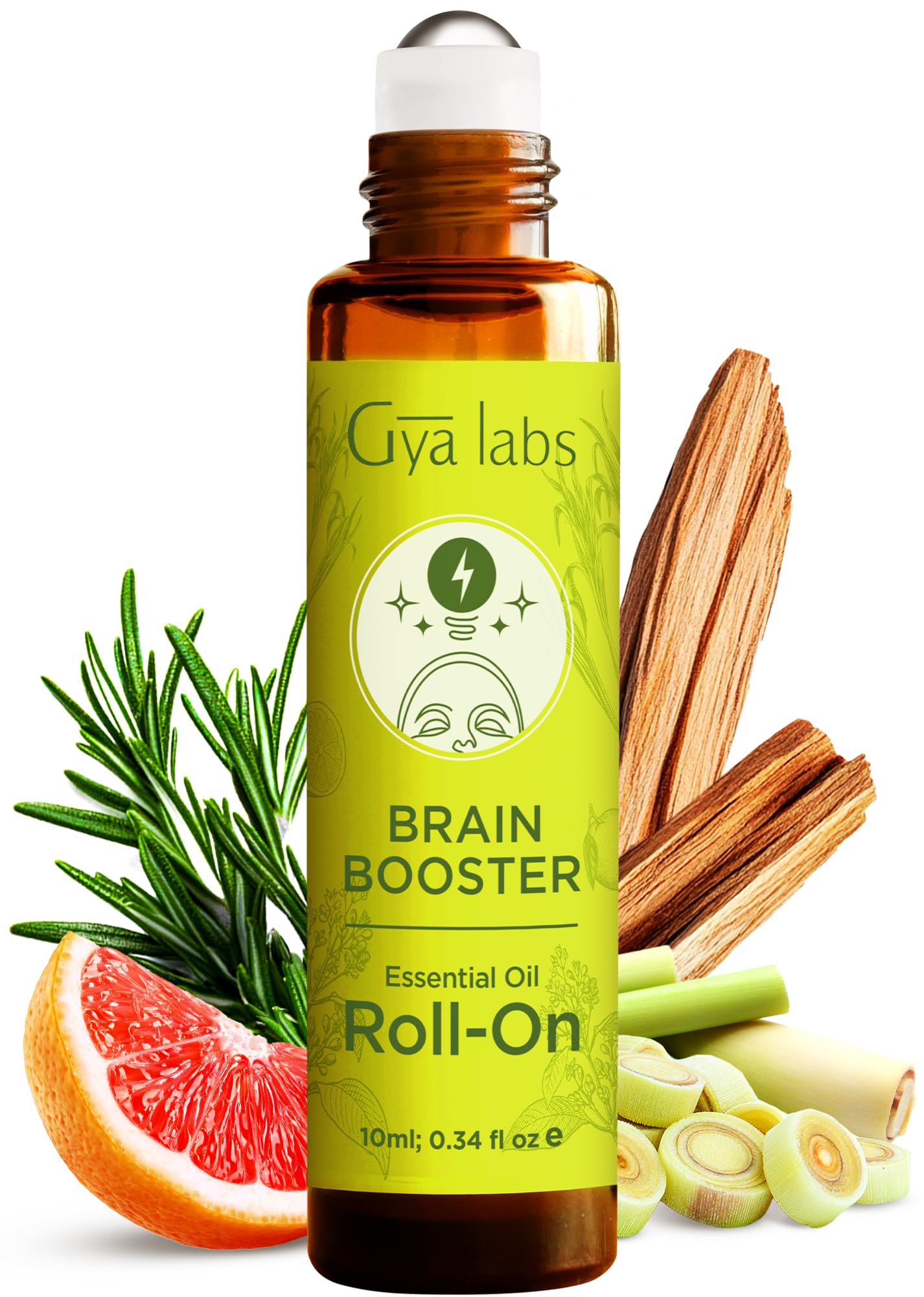 Gya Labs Brain Booster aplicador rodillo para concentración durante el estudio.