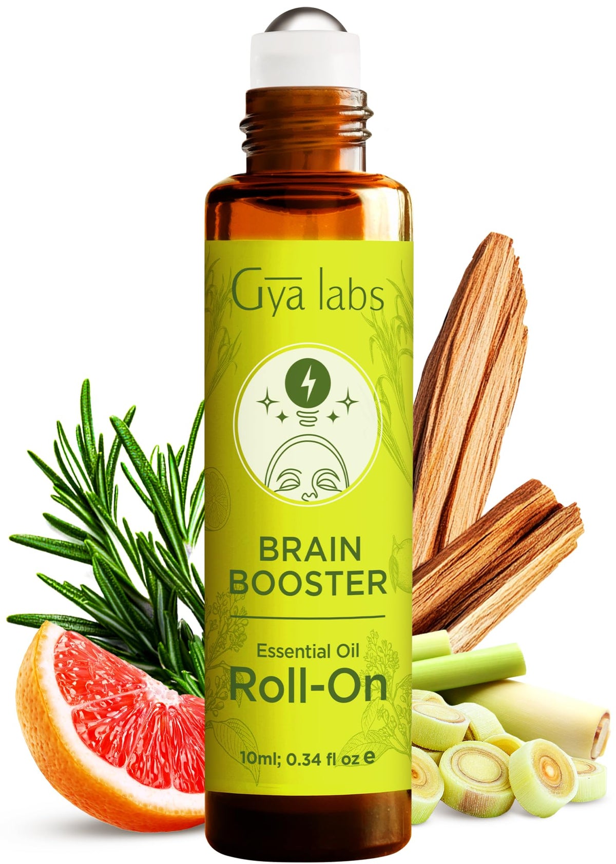 Gya Labs Brain Booster aplicador rodillo para concentración durante el estudio.