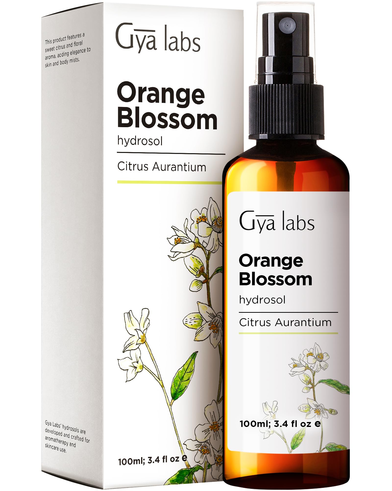 Hidrosol de flor de azahar de Gya Labs, botella vertida para hidratación facial