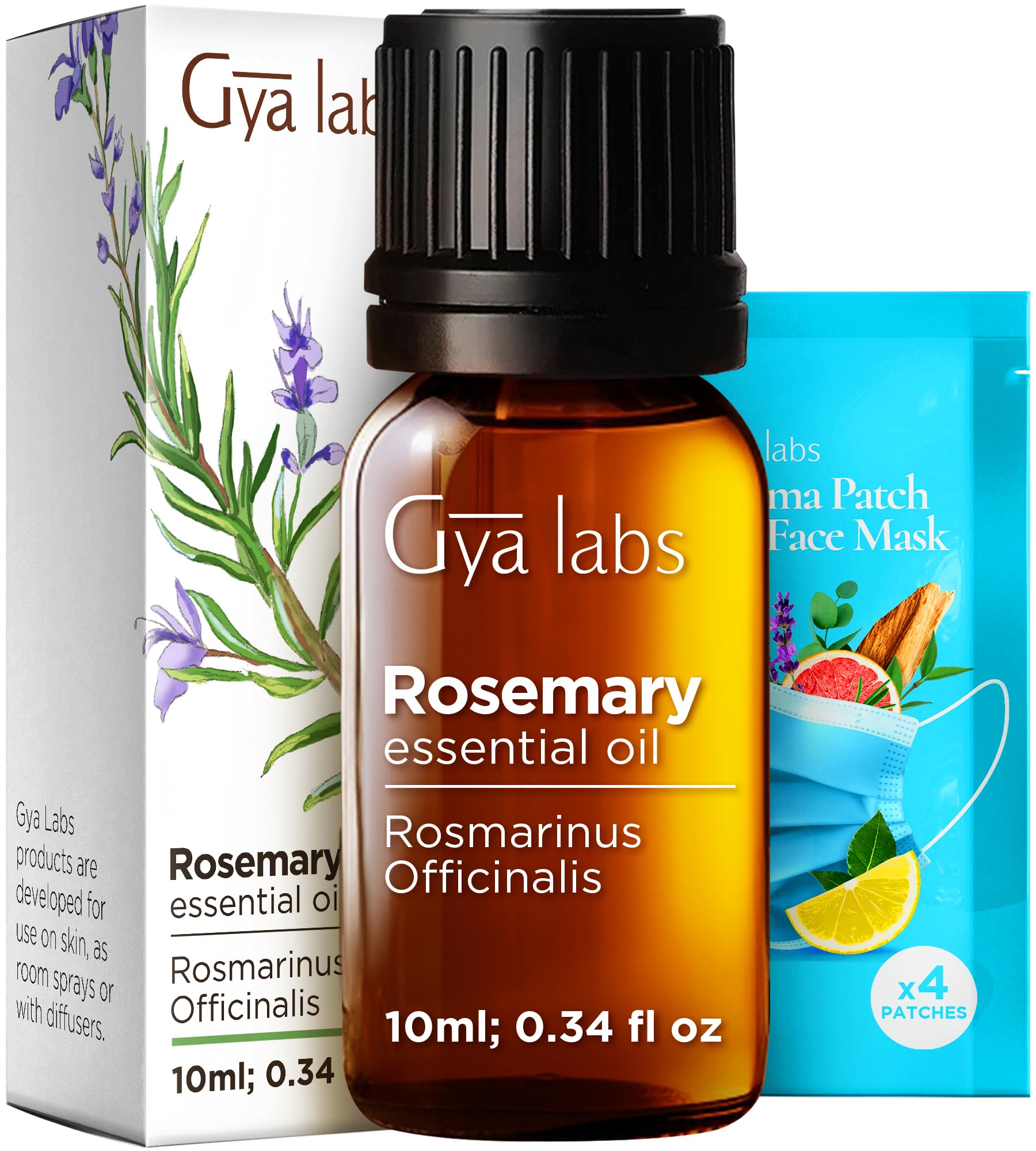 Gya Labs Romero Aceite Esencial en botella vertida para aromaterapia suave.