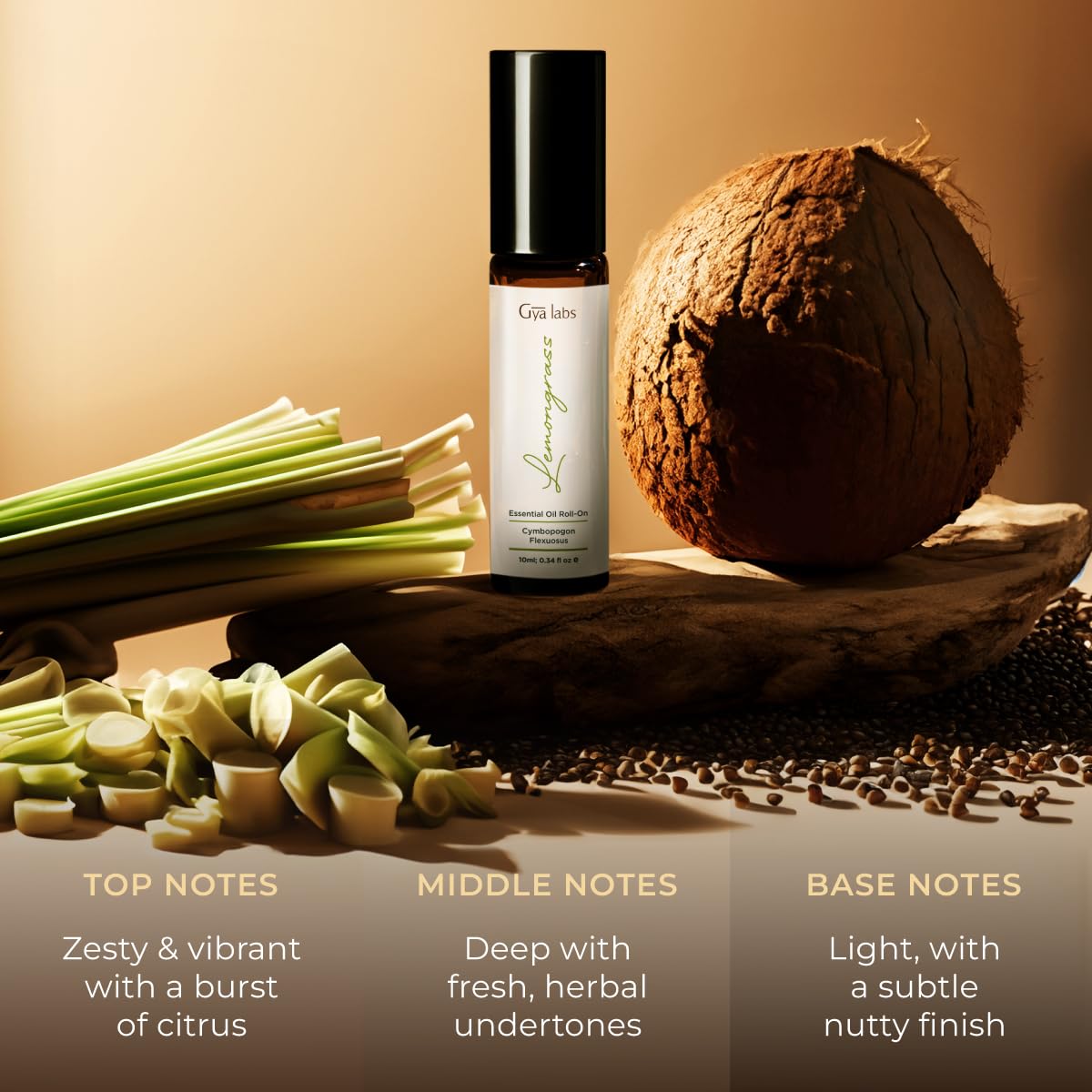 Gya Labs Lemongrass Roll-On: aplicación en puntos de pulso para energía rápida.