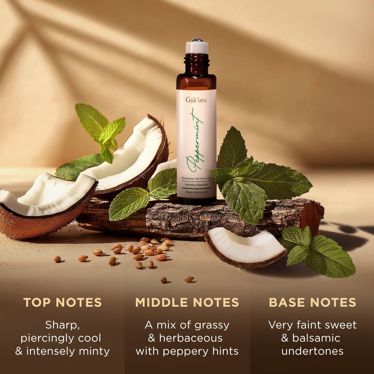 Gya Labs Peppermint Roll-On aplicado en sienes: alivio de tensión y sensación refrescante.