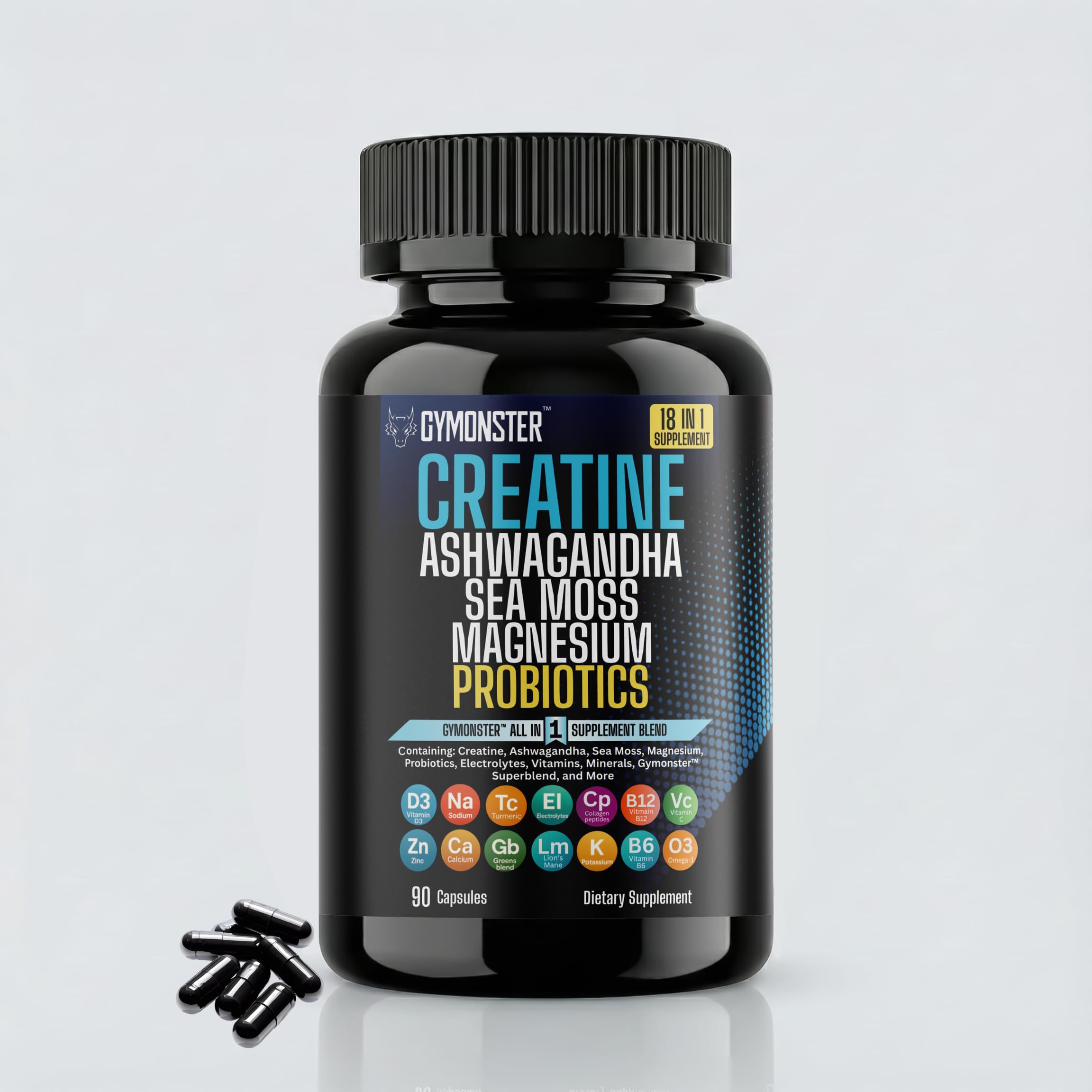 Capsulas Gymonster Creatina Todo en Uno para rendimiento diario.