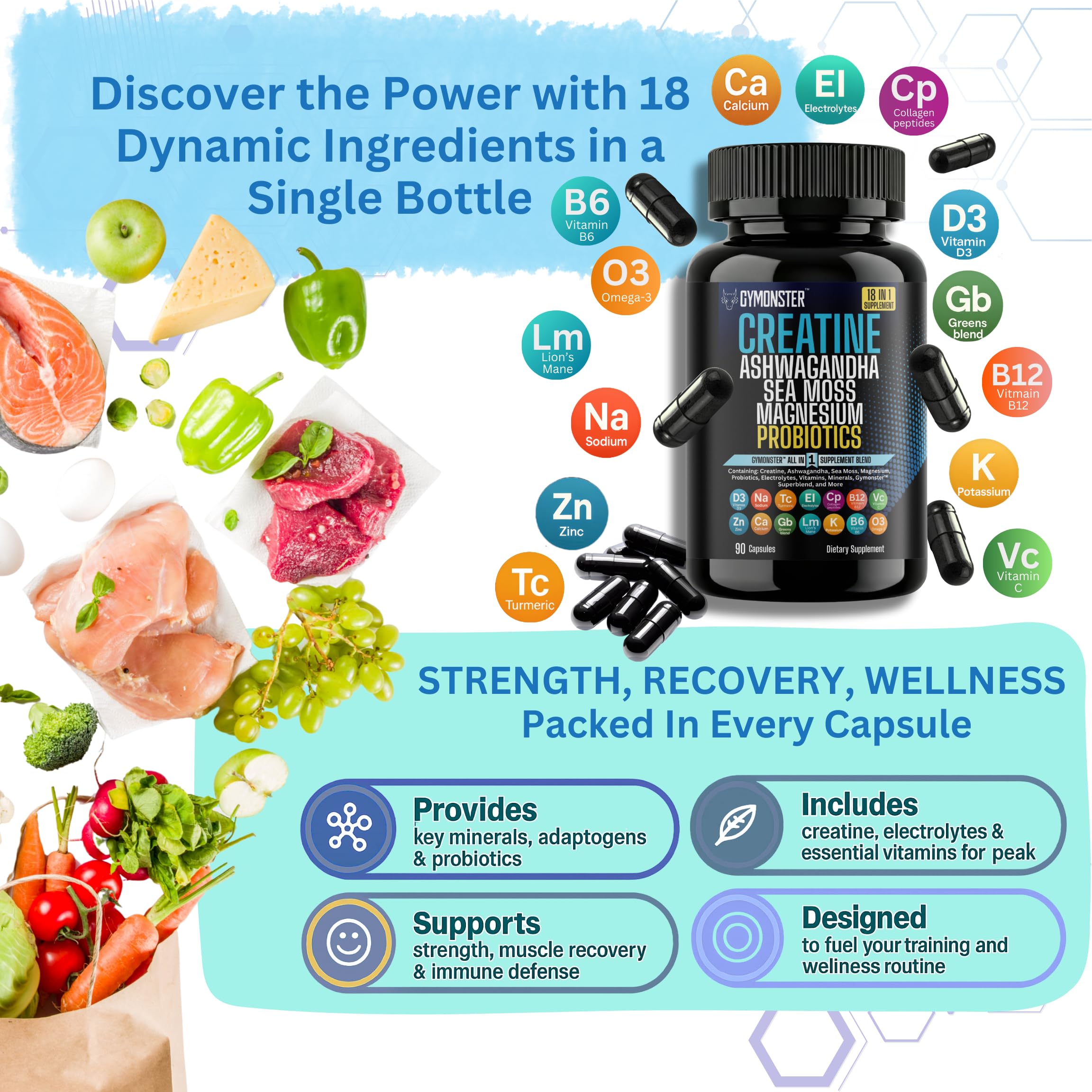 Probioticos Gymonster para salud digestiva y absorción de nutrientes.