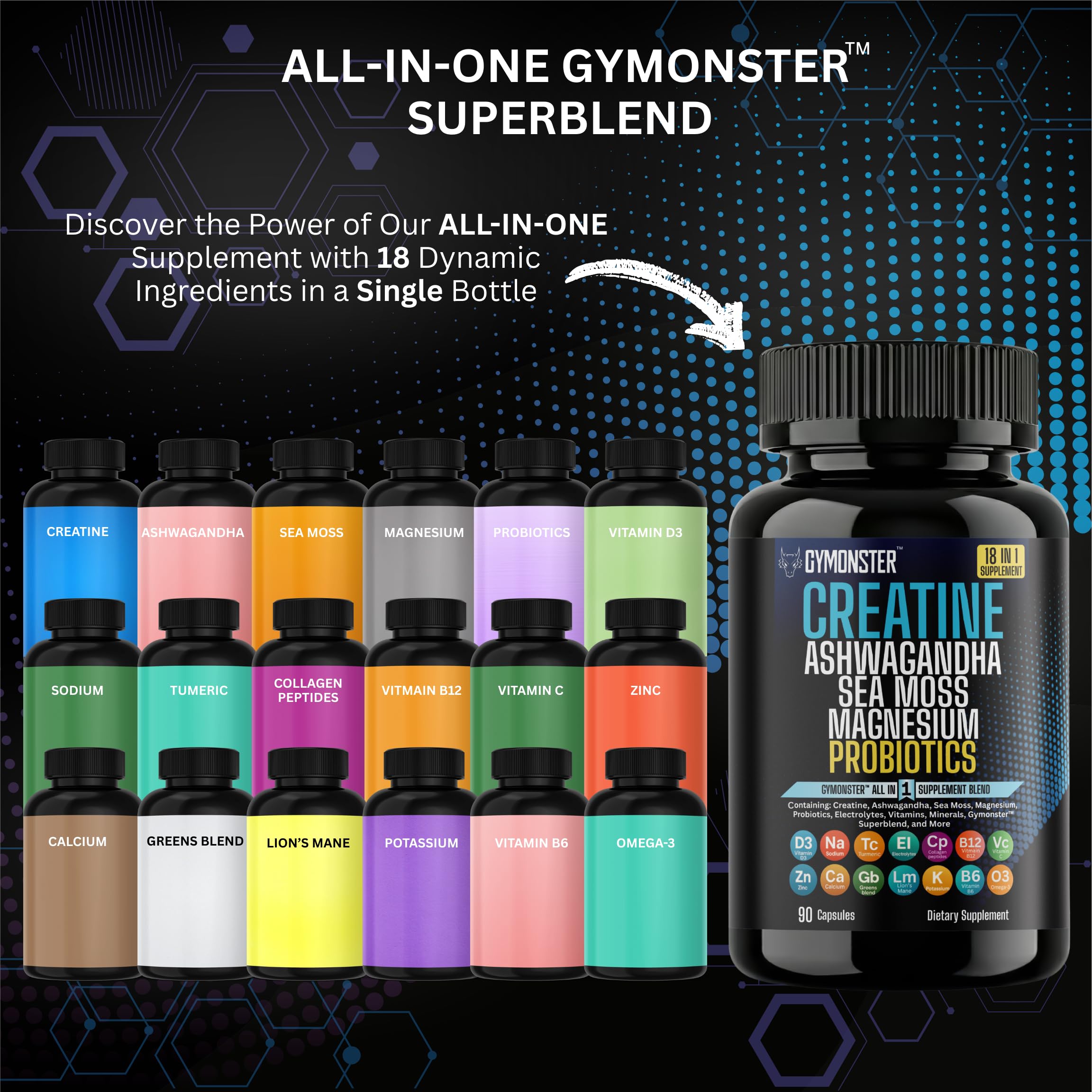 Zinc y vitaminas Gymonster para apoyo general de la salud.